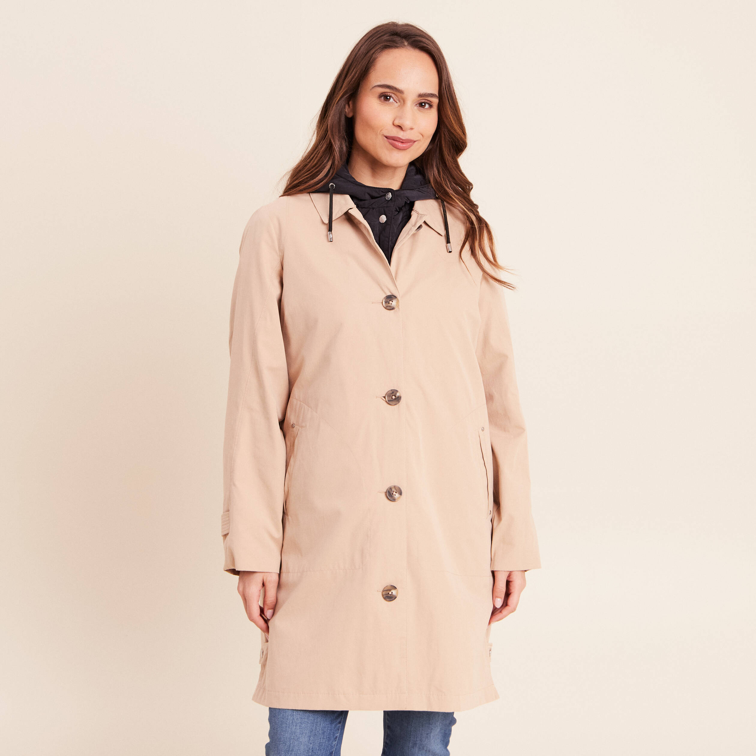 Trench doubl&eacute; satin&eacute; beige femme
