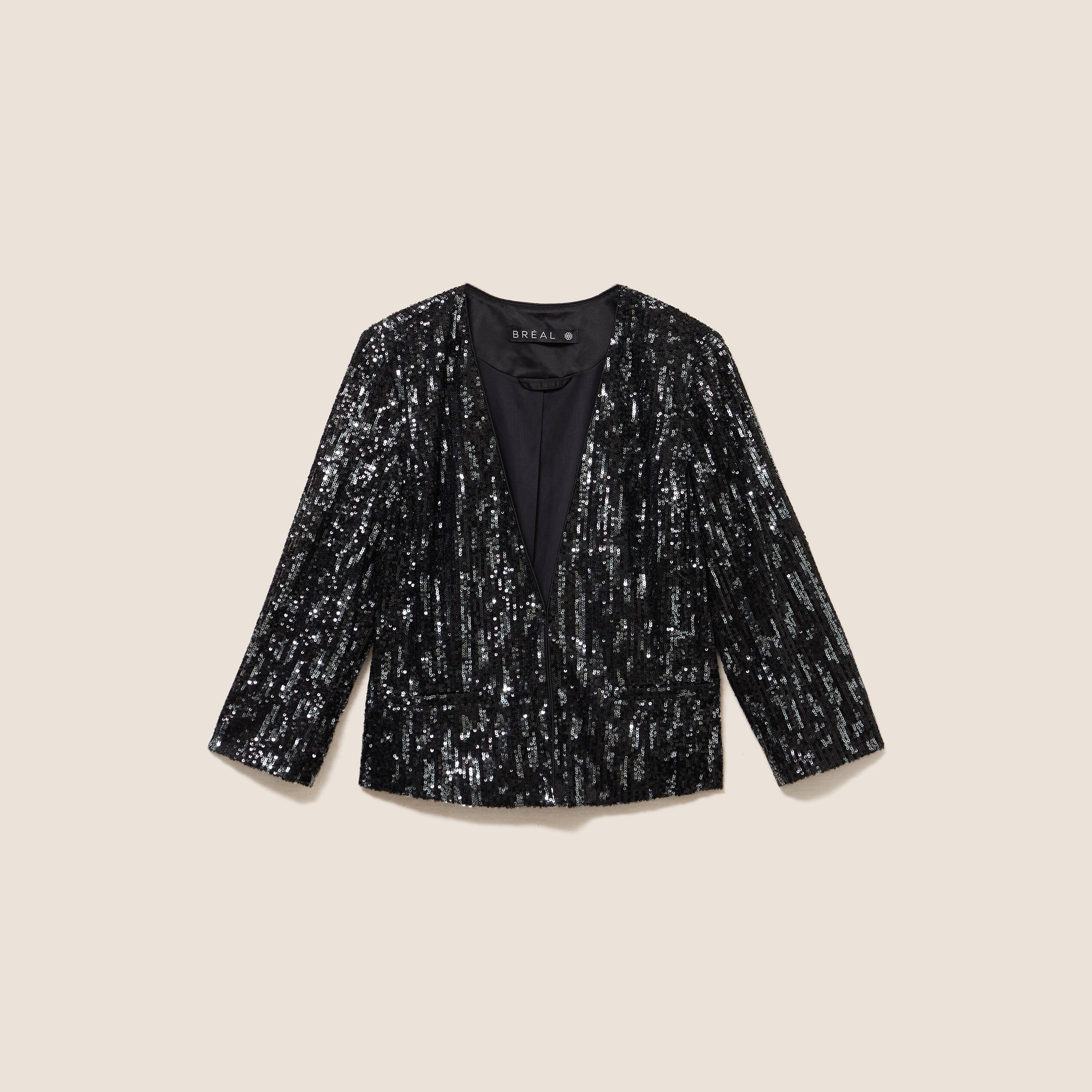 Veste ajust&eacute;e courte &agrave; sequins gris fonc&eacute; femme