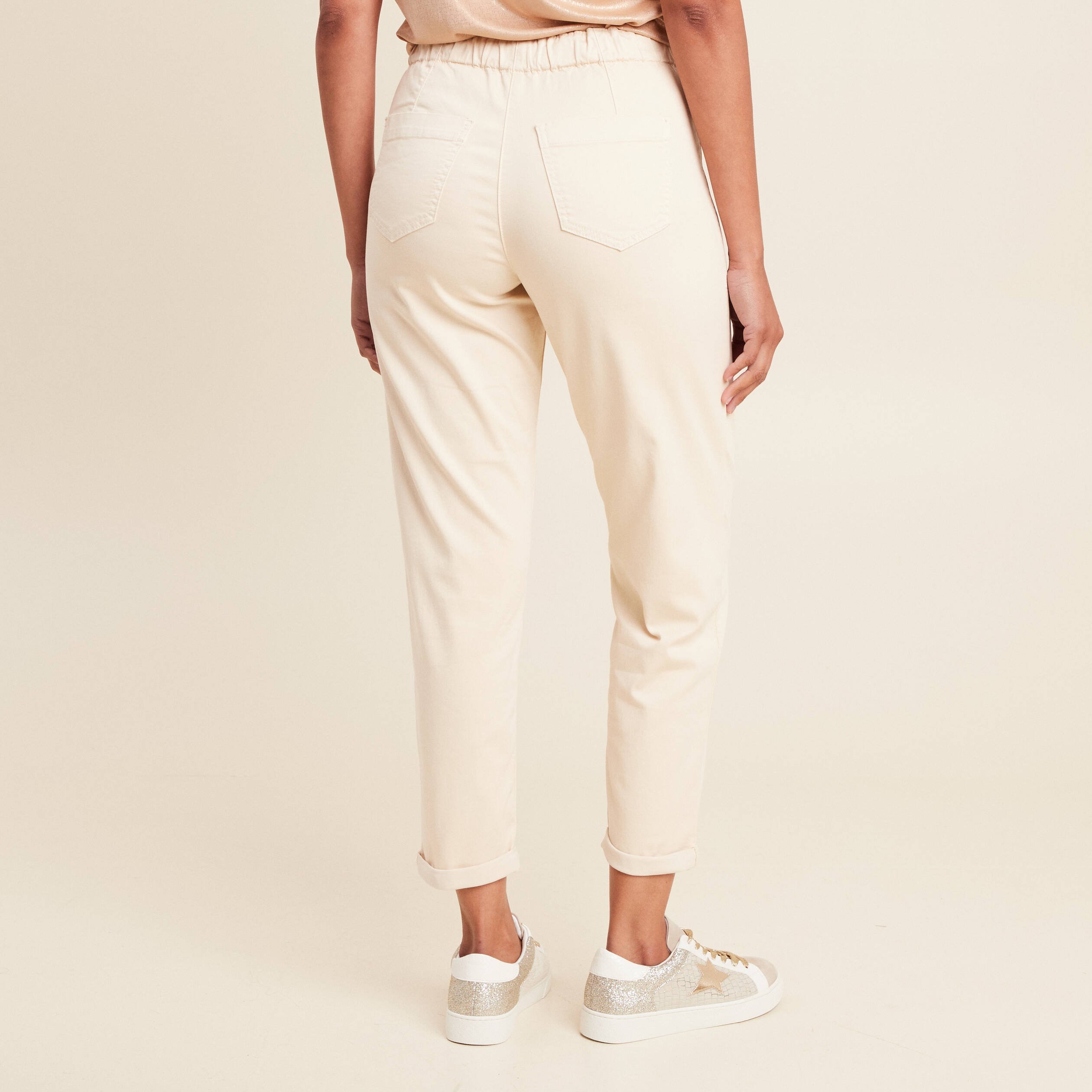 pantalon coupe droite a coulisse ivoire femme Pantalon coupe droite à coulisse ivoire femme