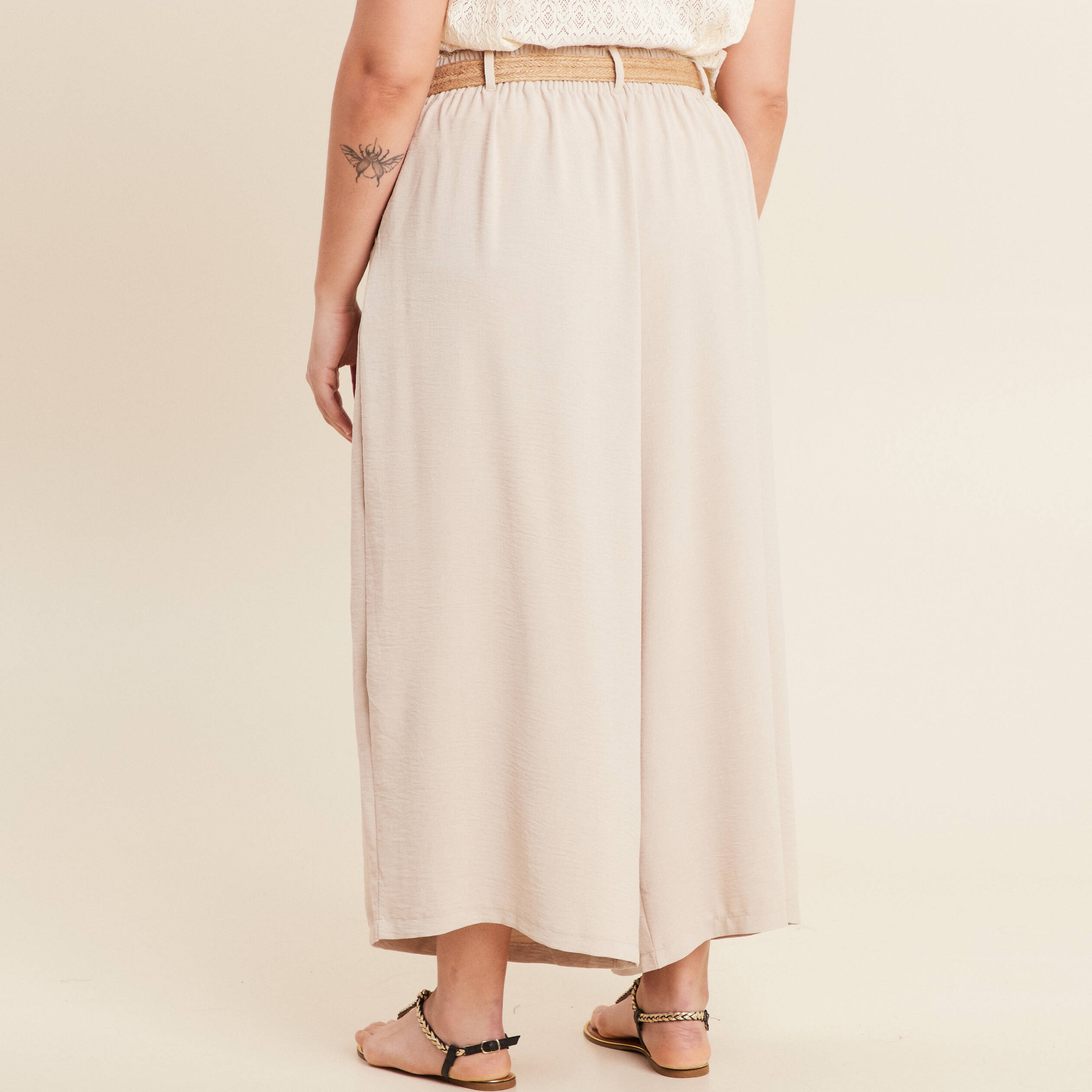 Pantalon jupe-culotte large gris clair femme