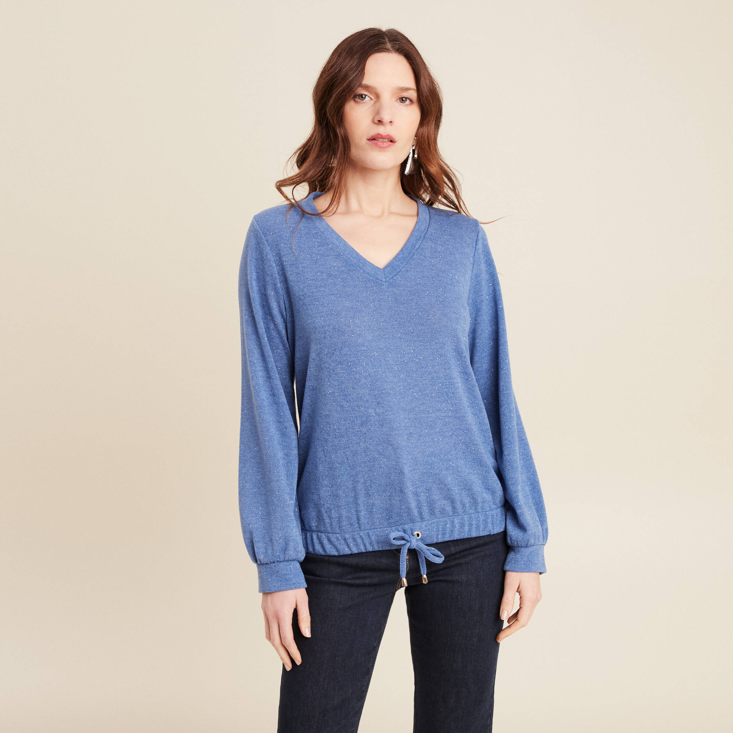 Sweat manches longues bleu ciel femme