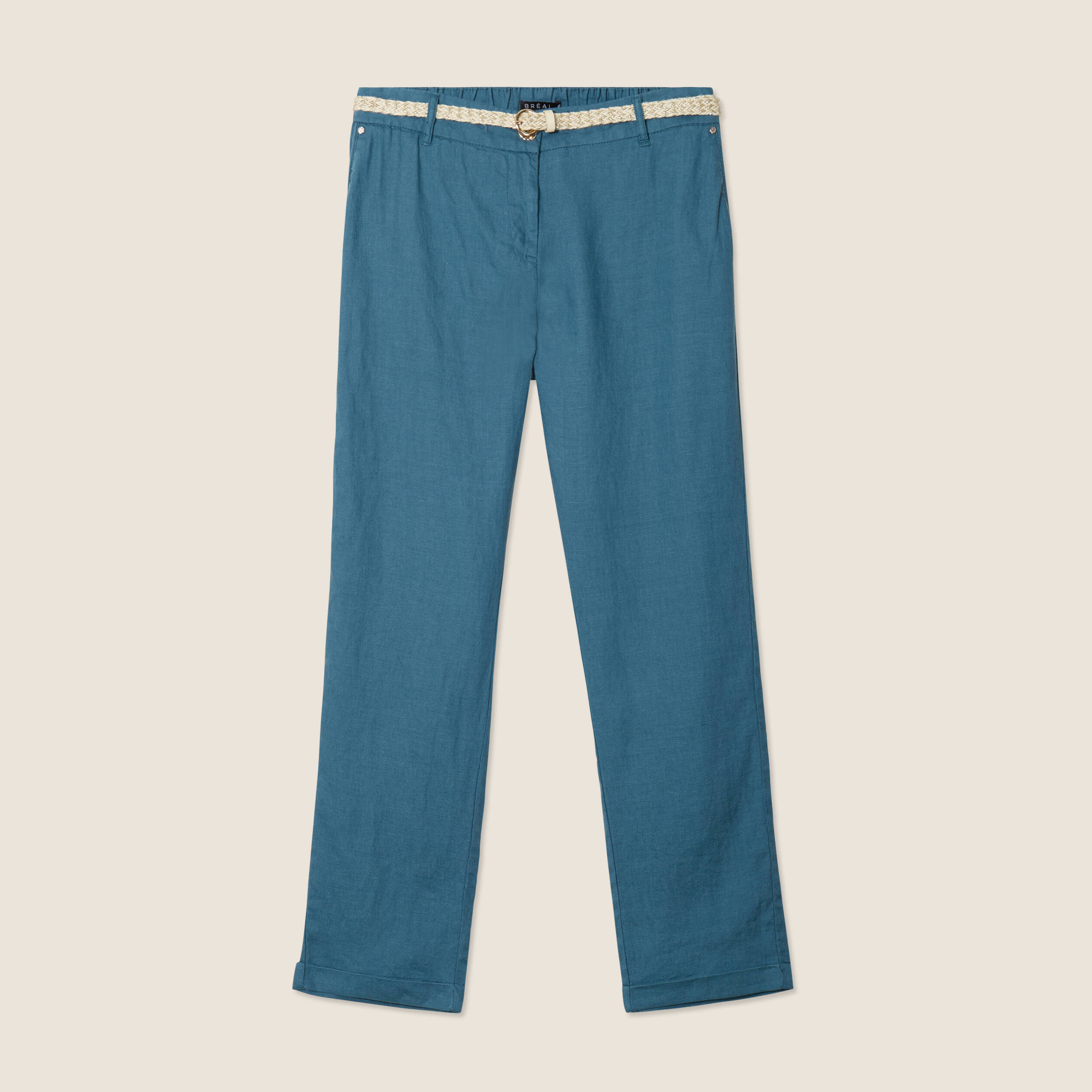 Pantalon flou ceinturé bleu pétrole femme