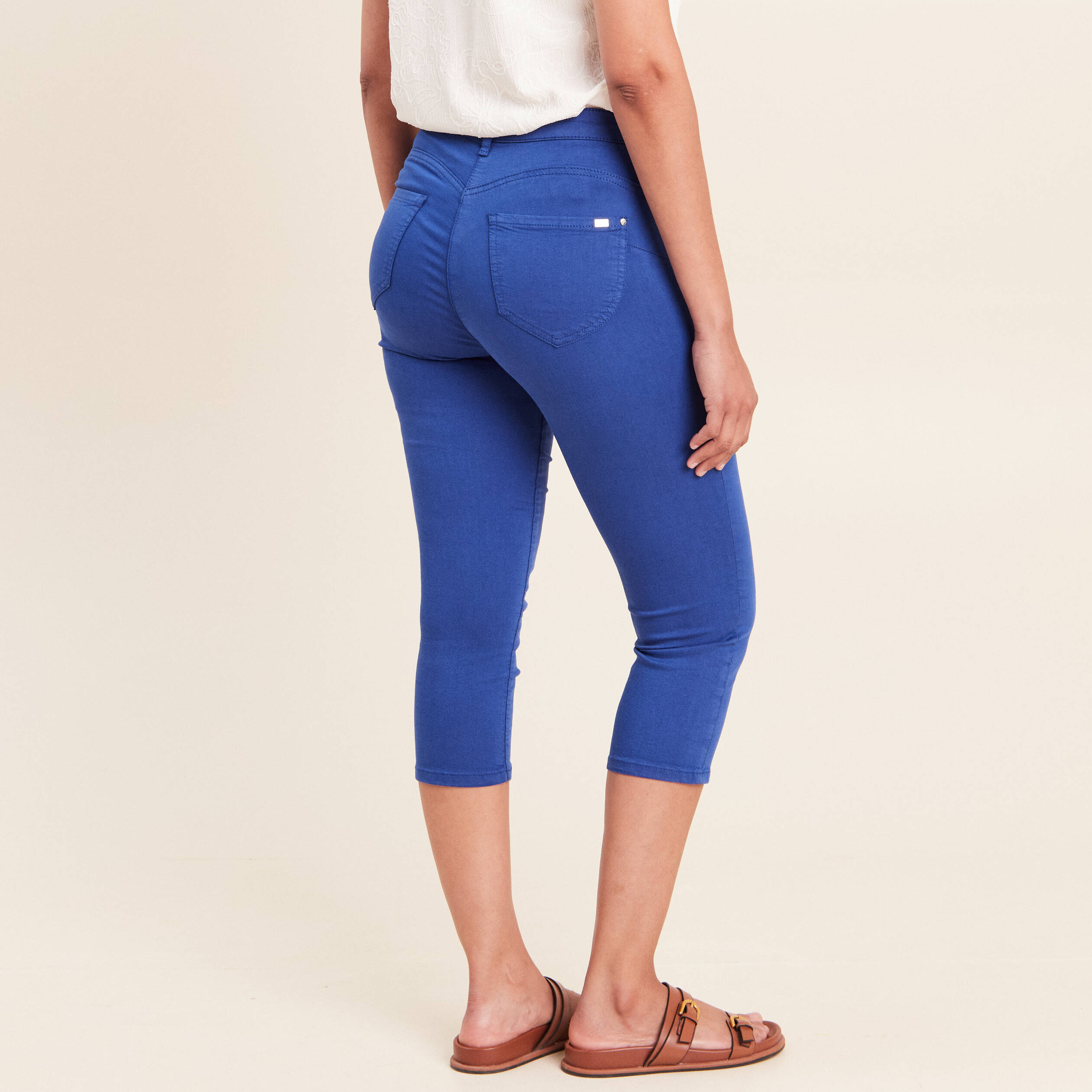 Pantacourt magique Le L&eacute;ger coupe droite bleu fonc&eacute; femme
