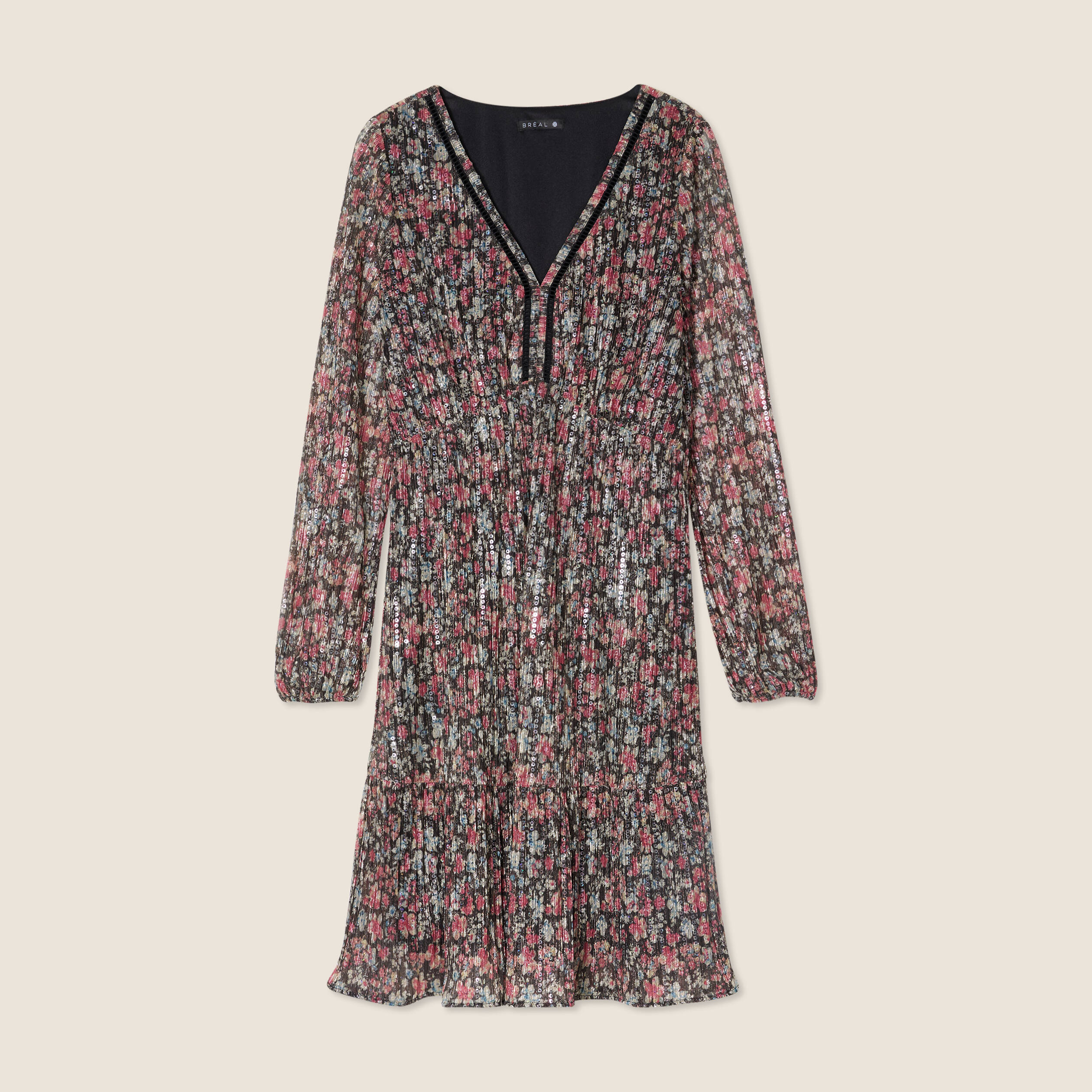 Robe fleurie à sequins évasée rose framboise femme