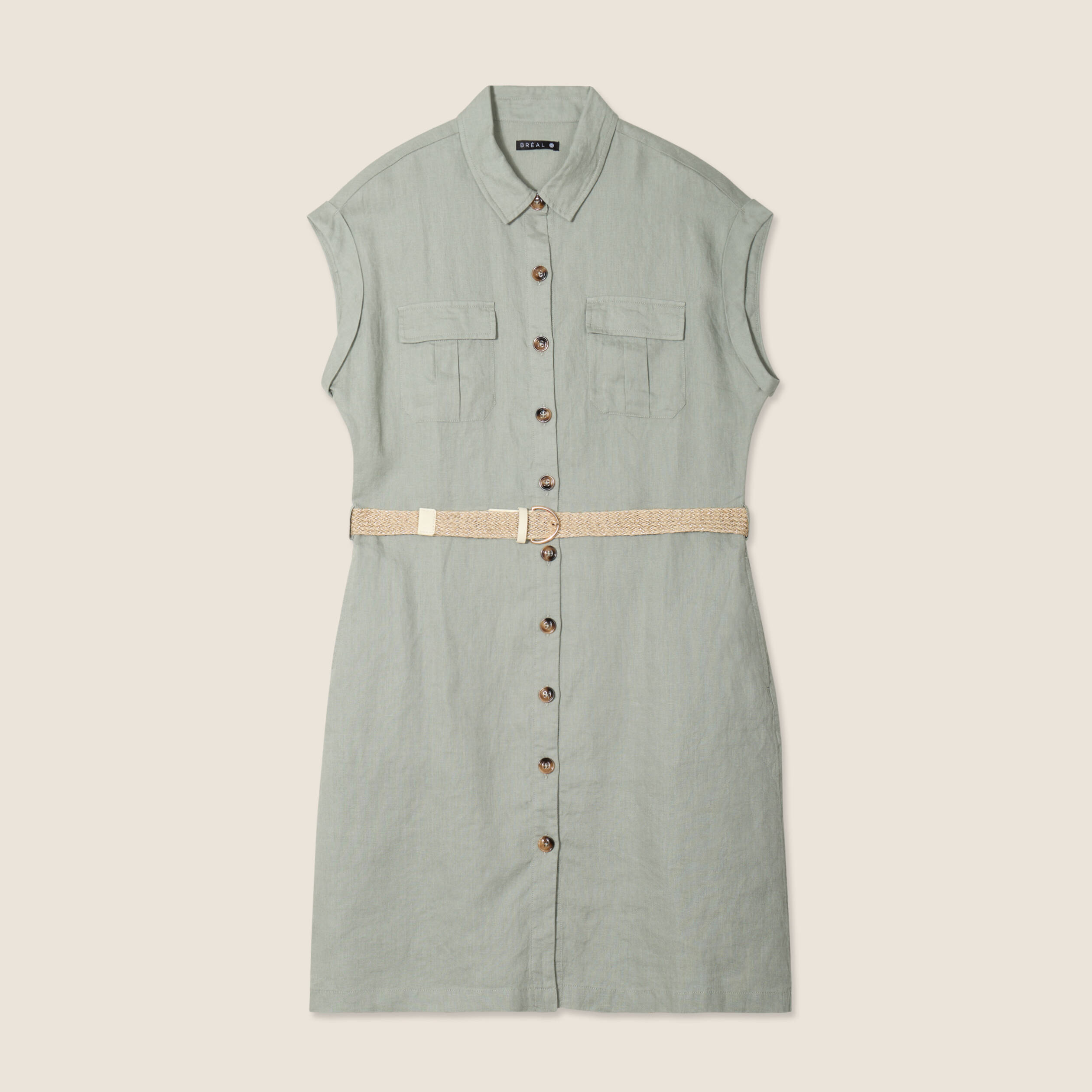 robe chemise droite ceinturee vert clair femme Robe chemise droite ceinturée vert clair femme