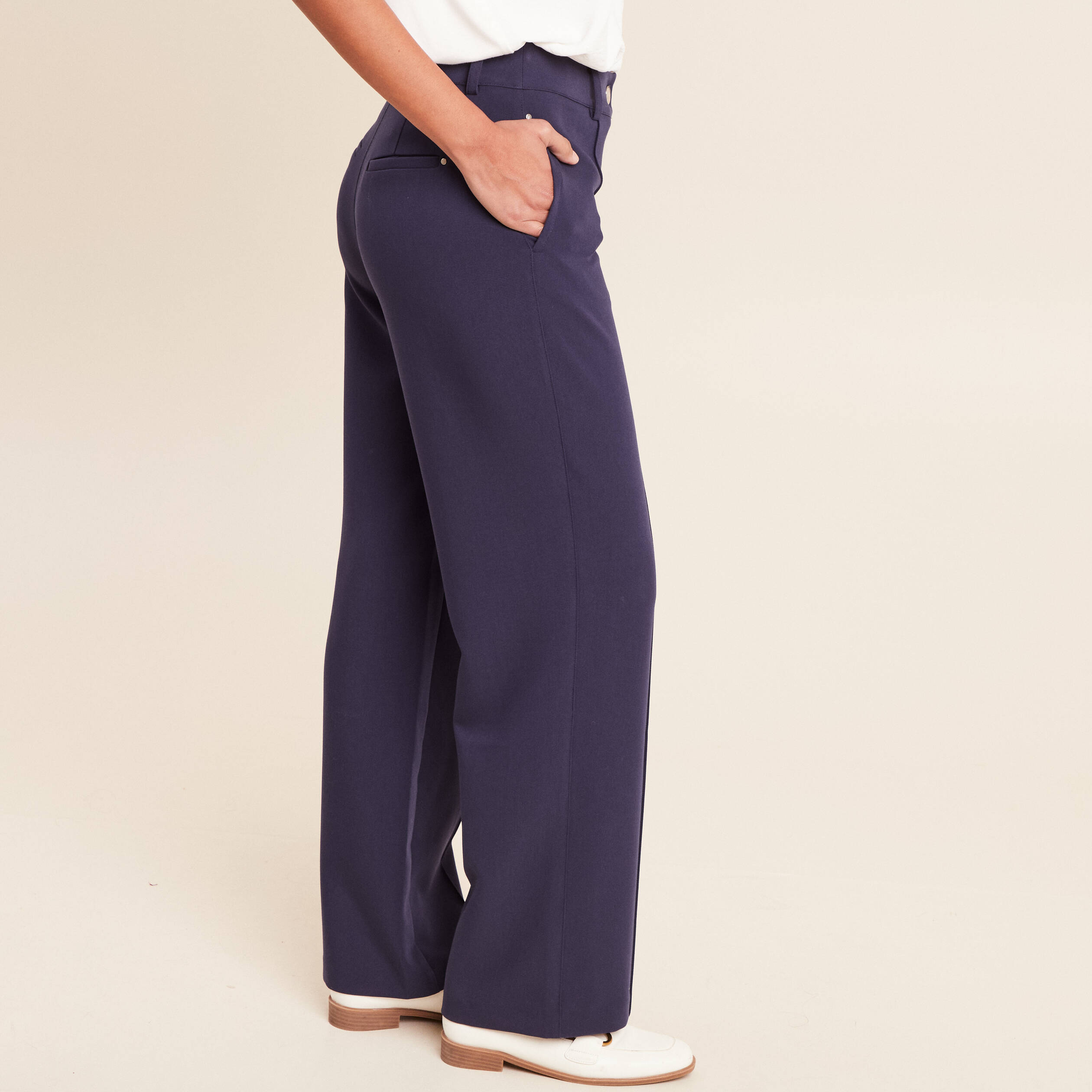 Pantalon coupe large bleu marine femme