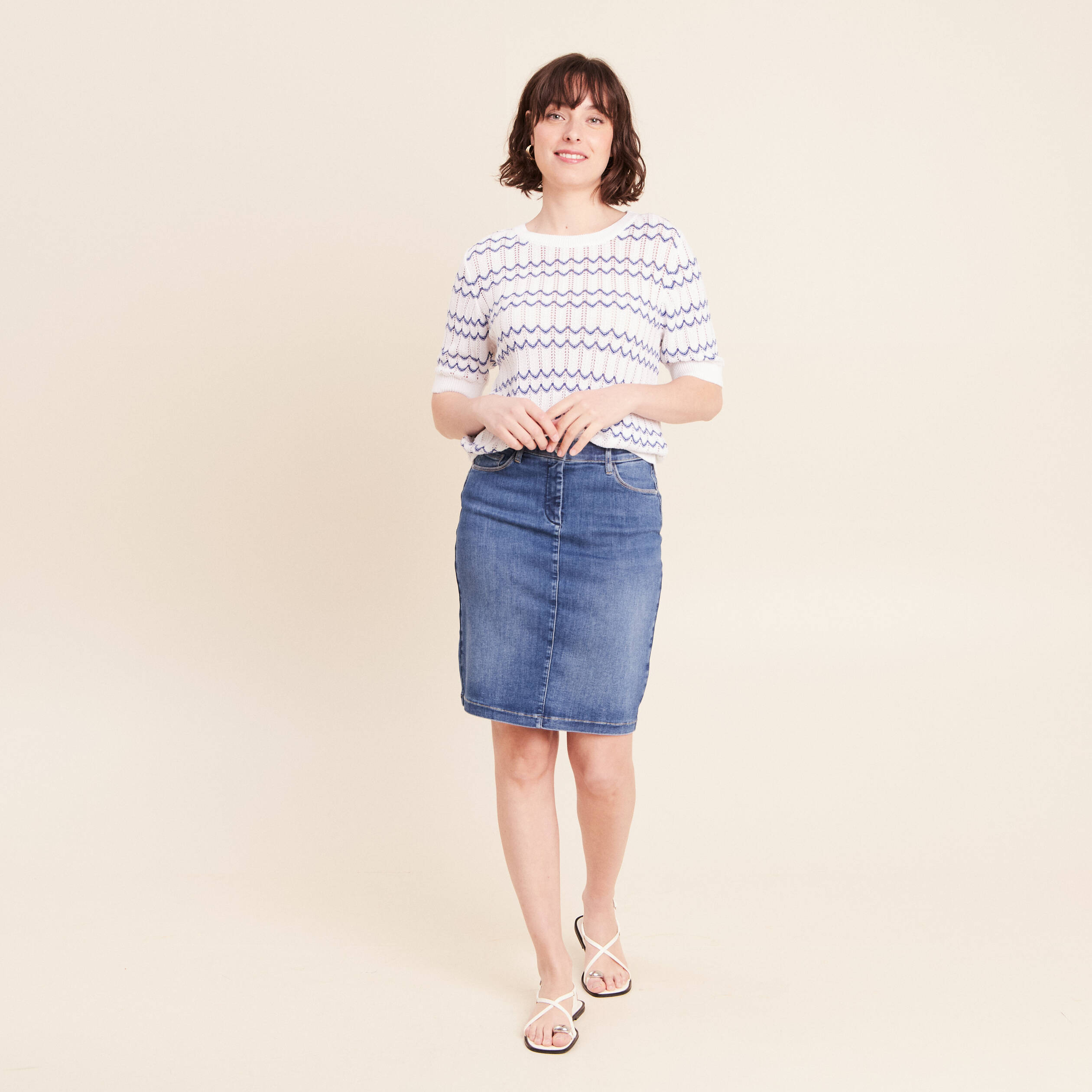 Jupe magique l'unique denim double stone femme