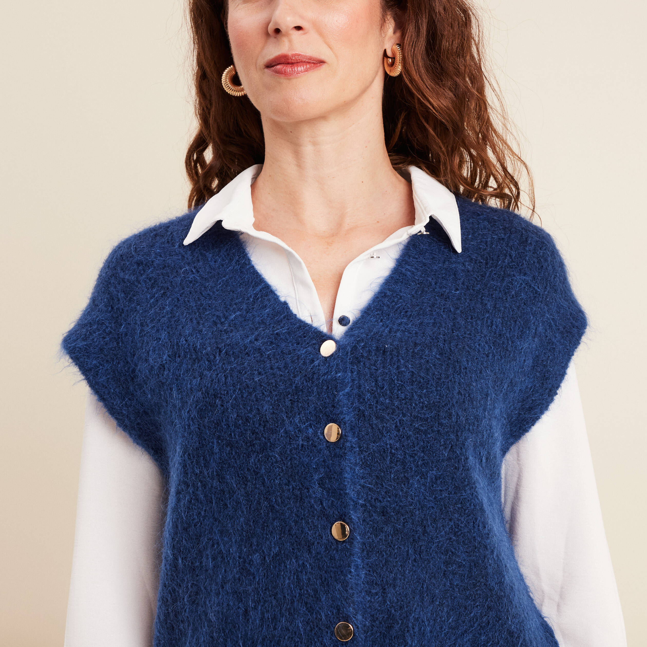 Bleu Marine Gilet Mohair Femme Navy Blue Cardigan With Wrap Around
