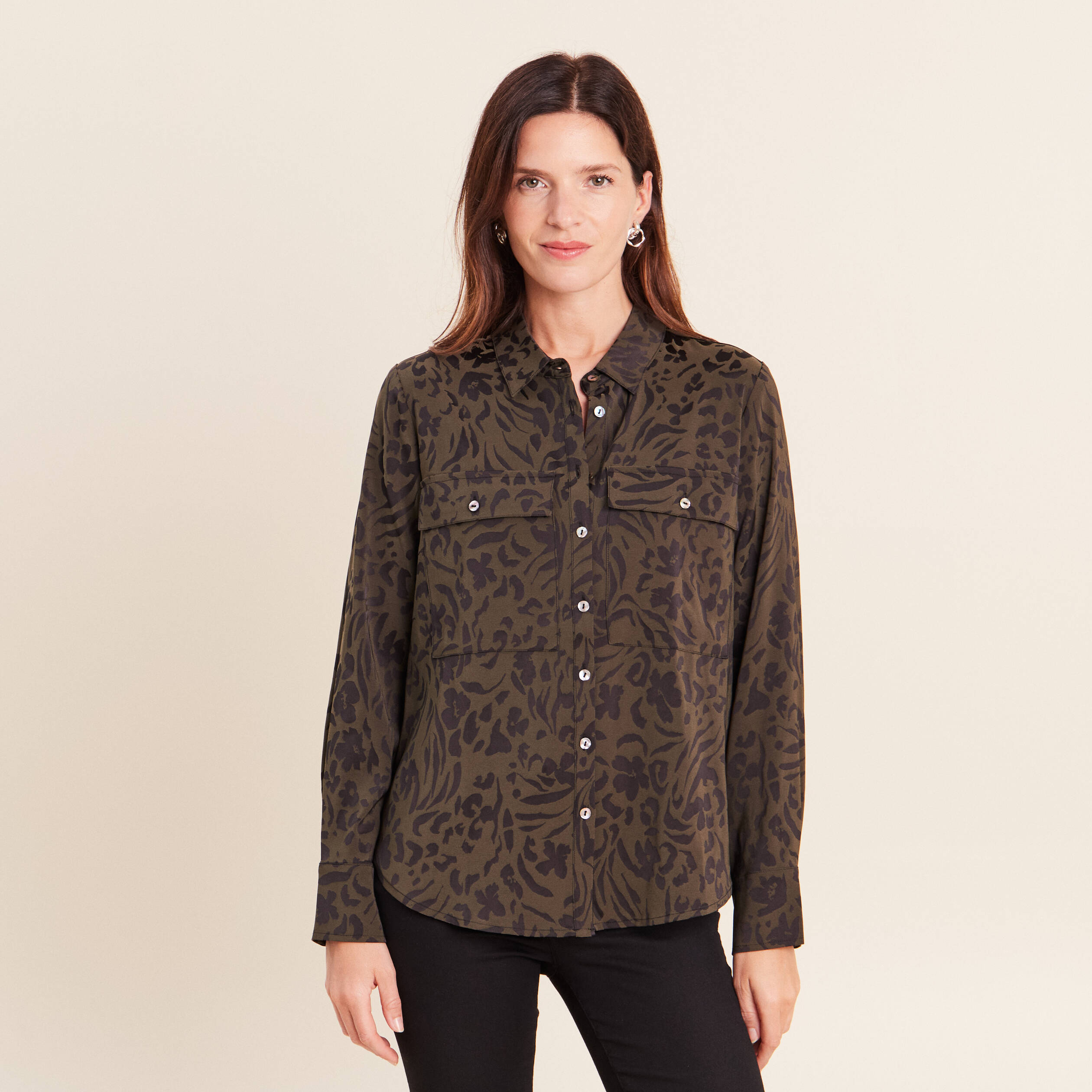 Chemise manches longues vert femme