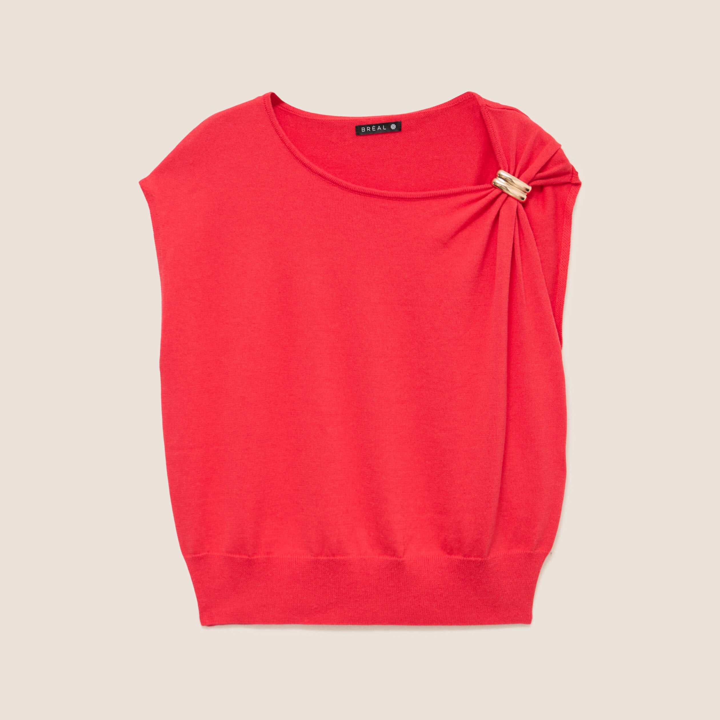 Pull sans manches col rond rouge femme