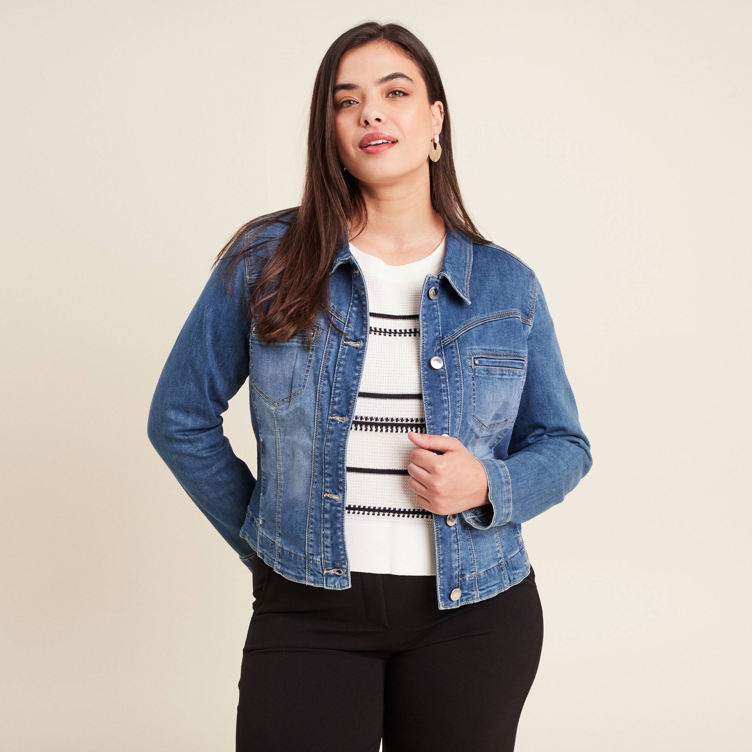 Blouson en jean denim double stone femme