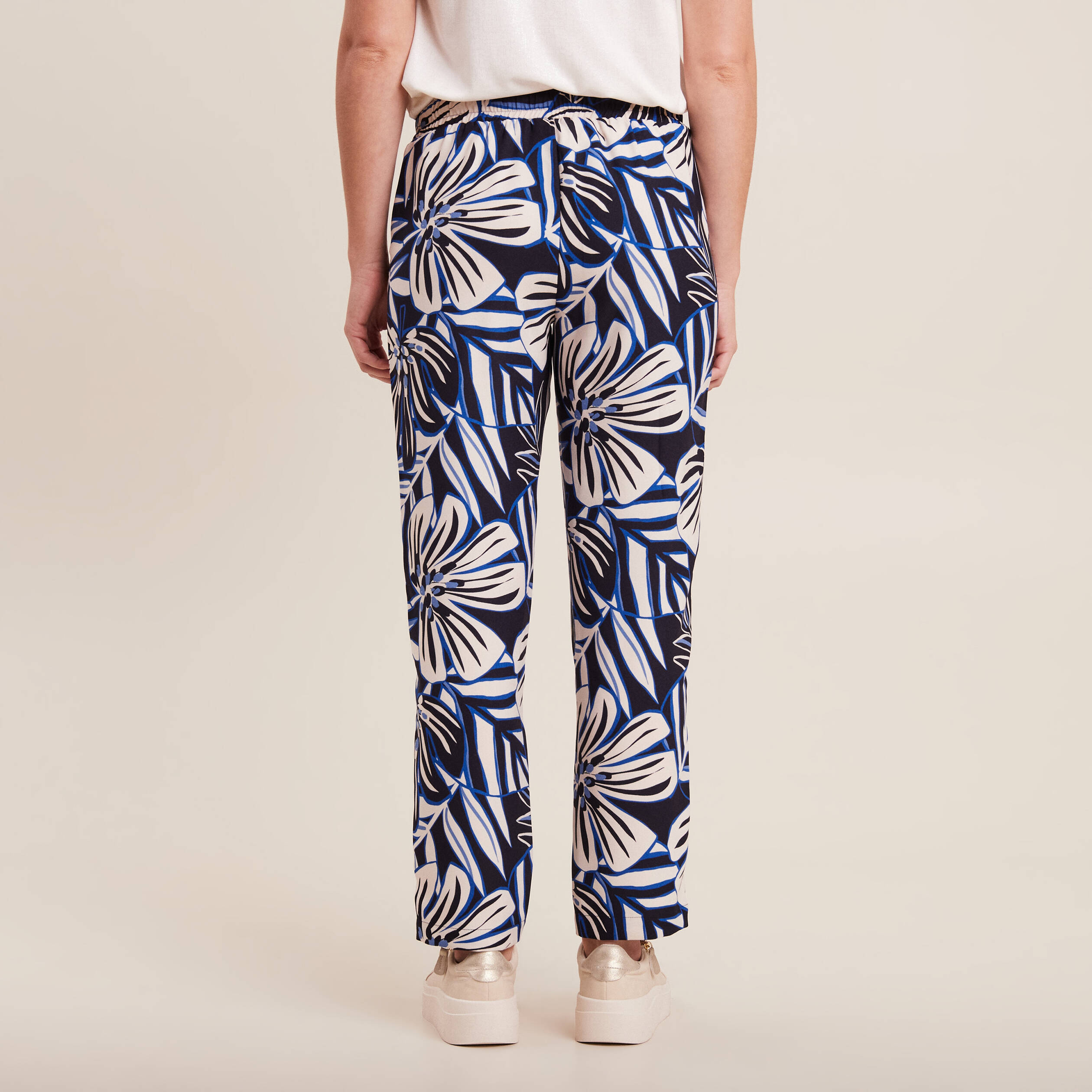 Pantalon carotte fluide 7/8ème bleu femme
