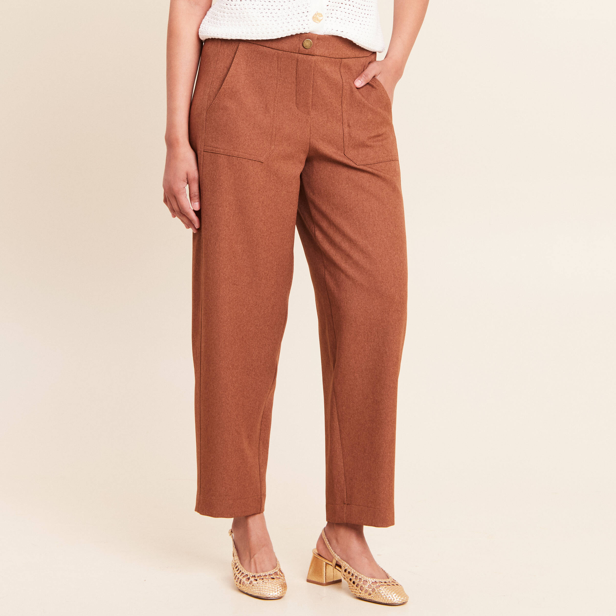 Pantalon camel femme