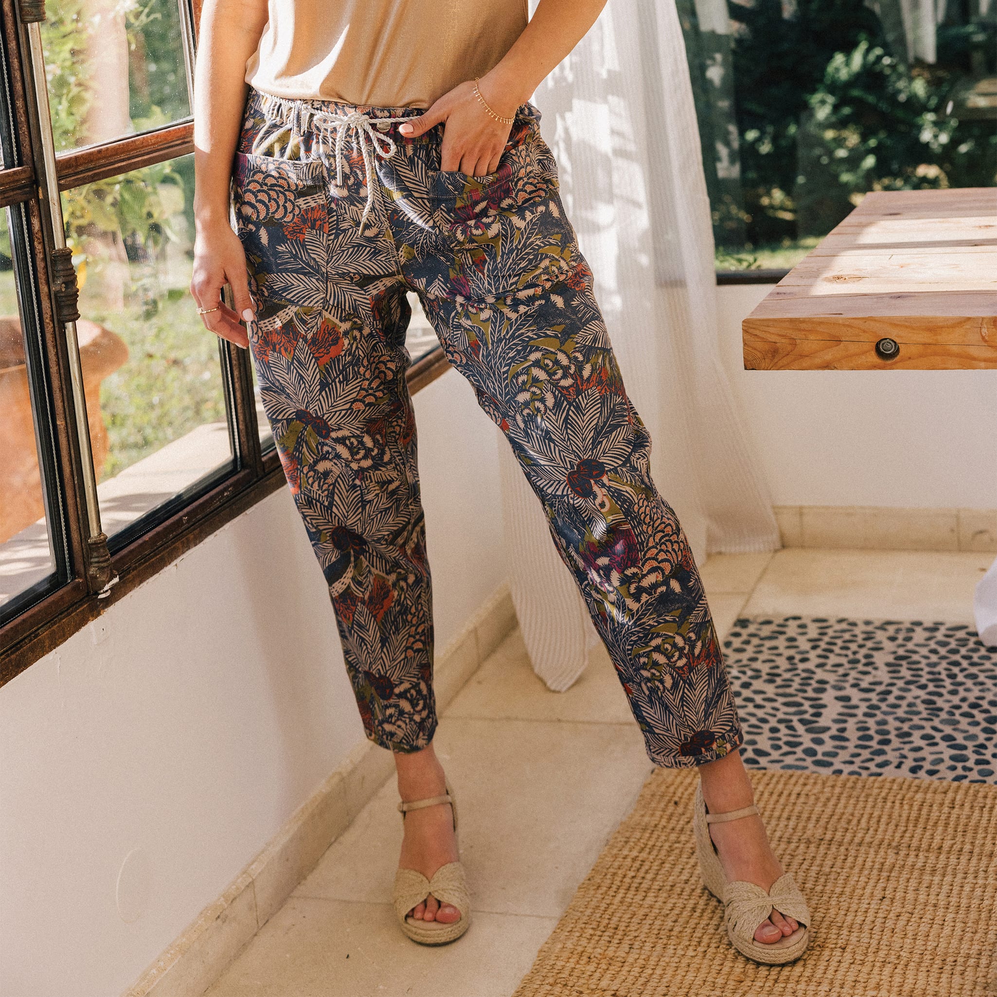 Pantalon droit réversible taupe femme