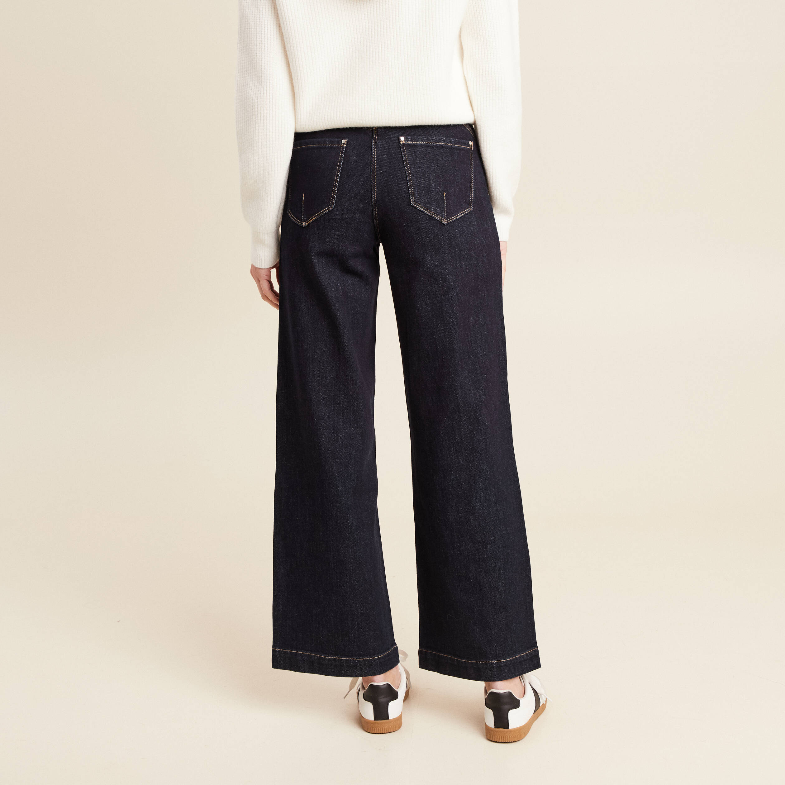 Jean large &agrave; pont denim brut femme