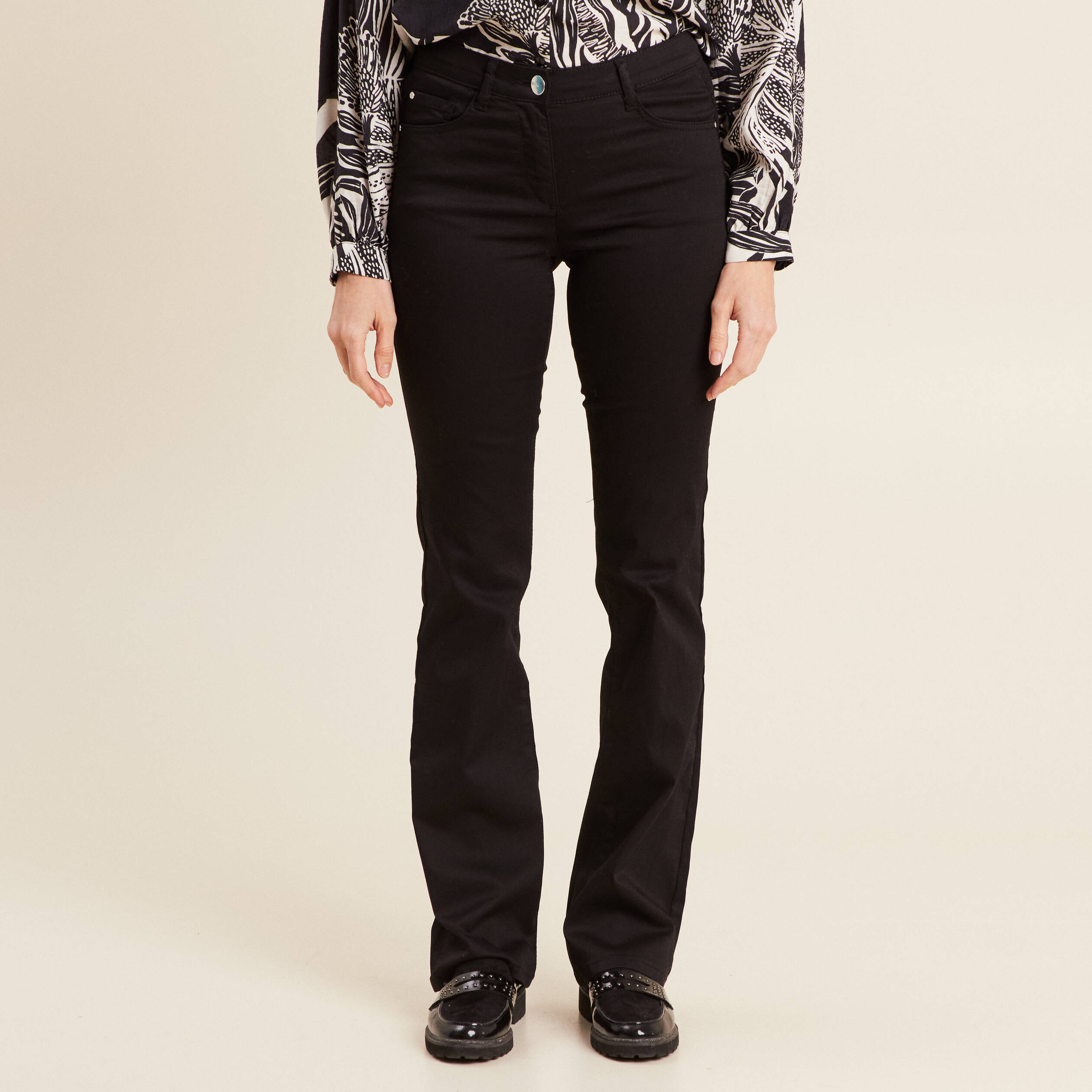 Pantalon léger bootcut taille basculée noir femme