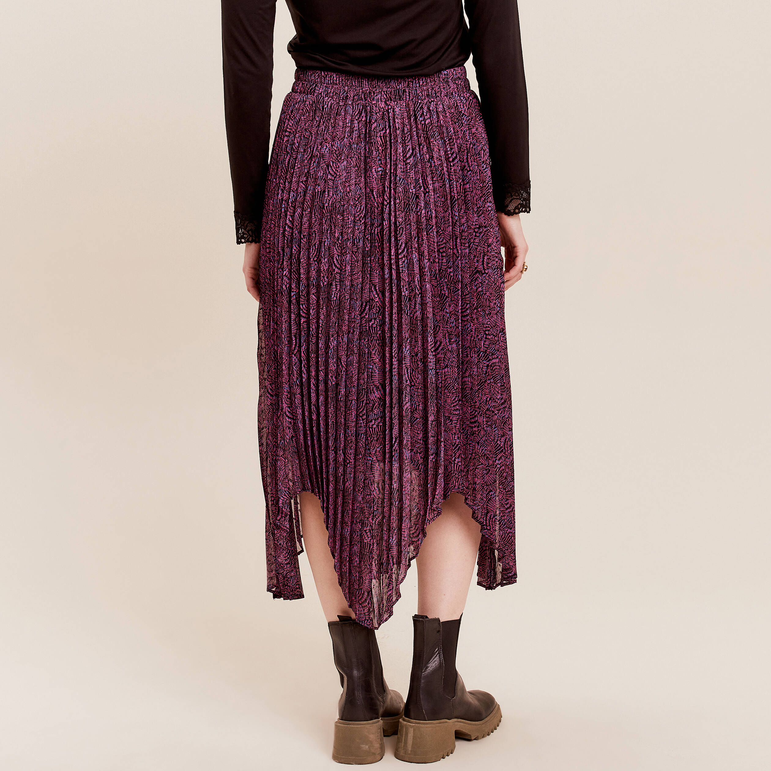 Jupe longue évasée plissée violet femme