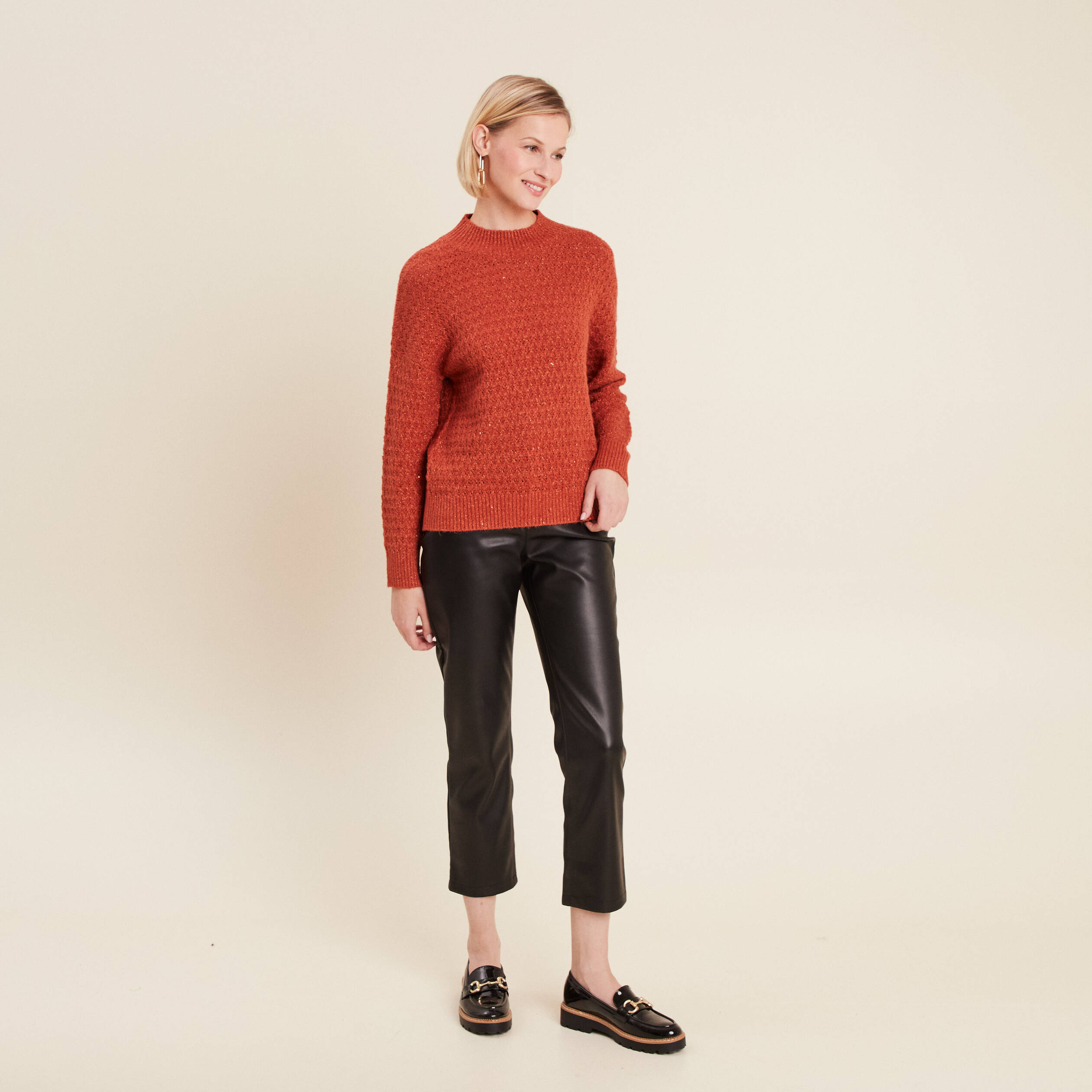 Pull manches longues sequins vieux rose femme