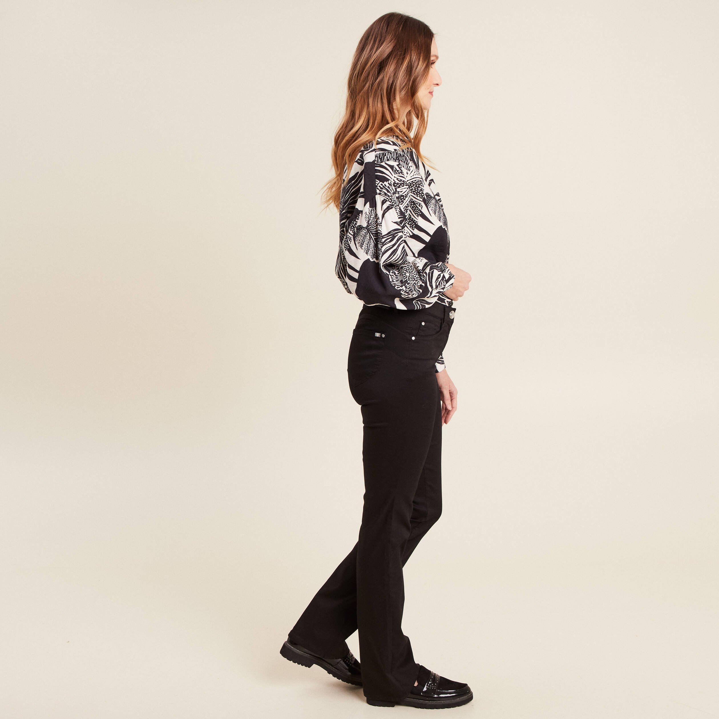 Pantalon léger bootcut taille basculée noir femme