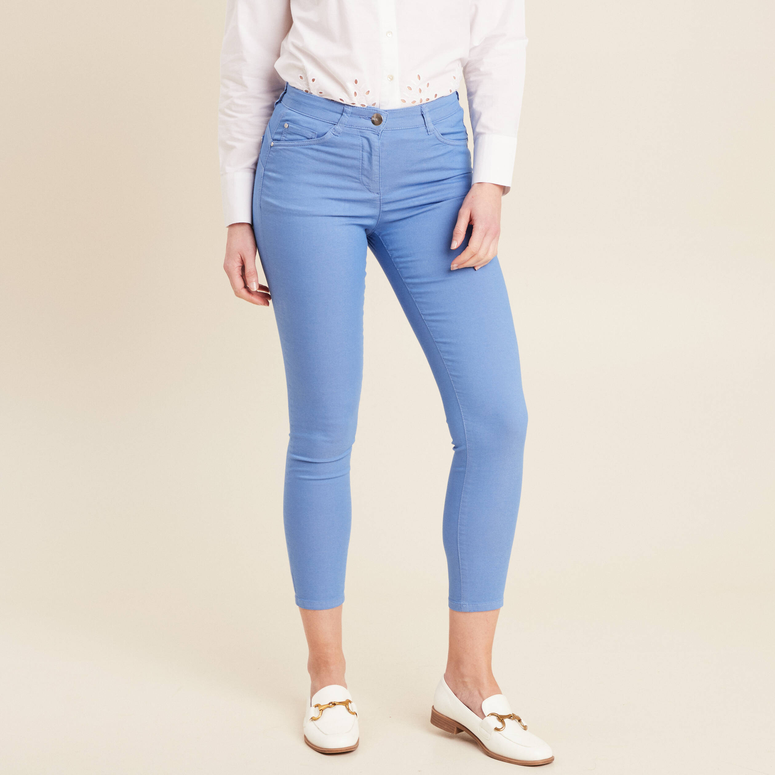 Pantalon léger taille standard 7/8ème bleu ciel femme