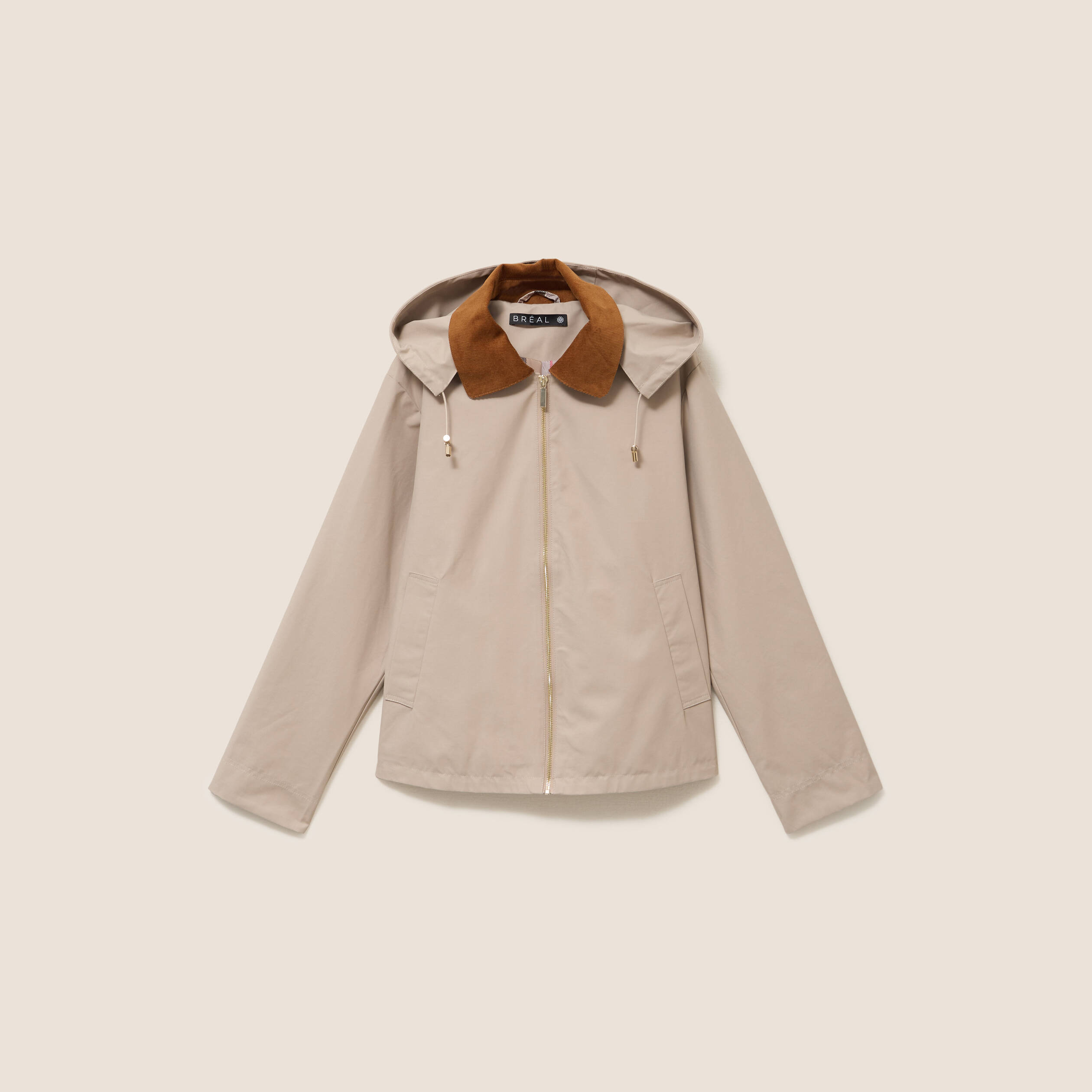 Parka droite courte &agrave; capuche doubl&eacute;e ivoire femme