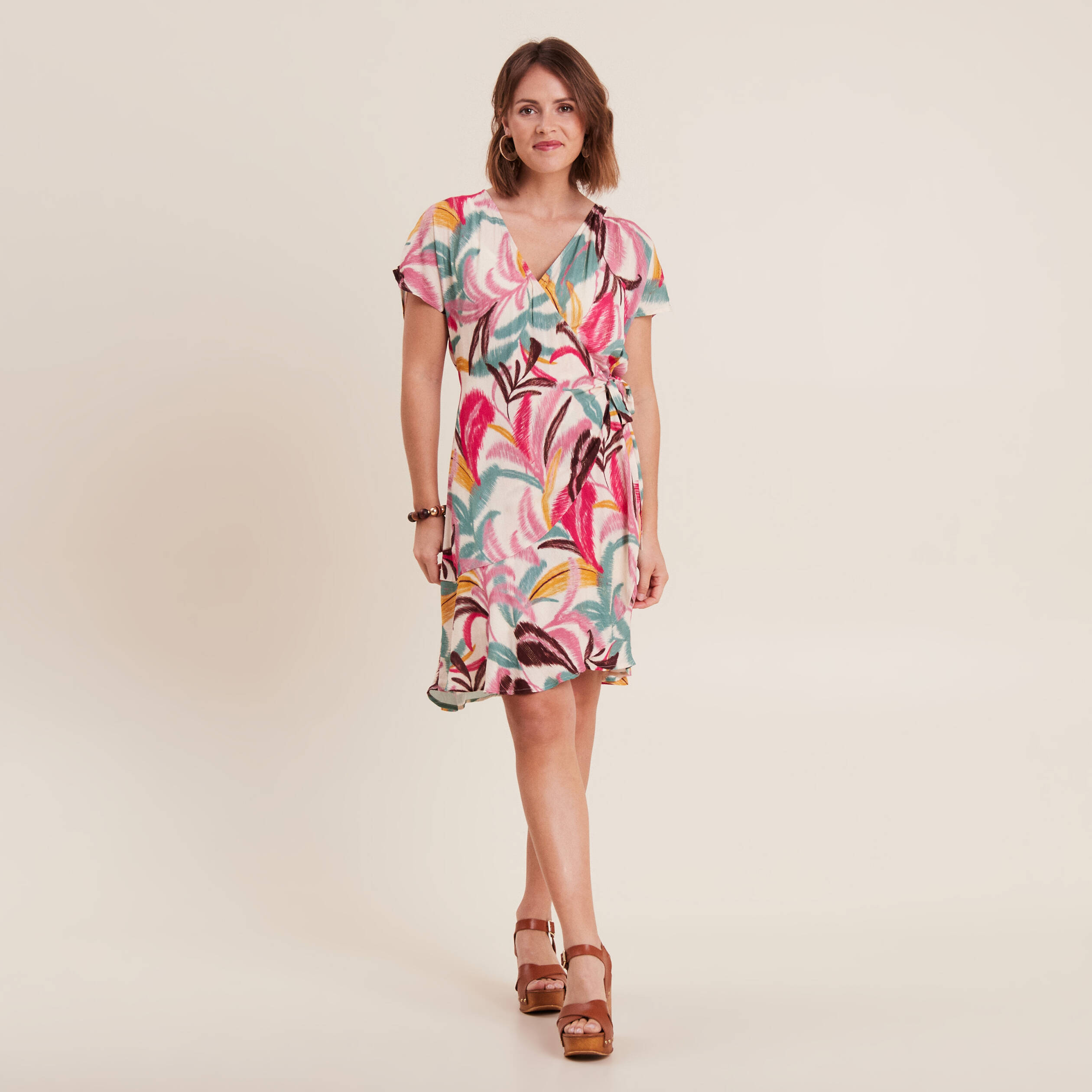 Robe portefeuille rose femme