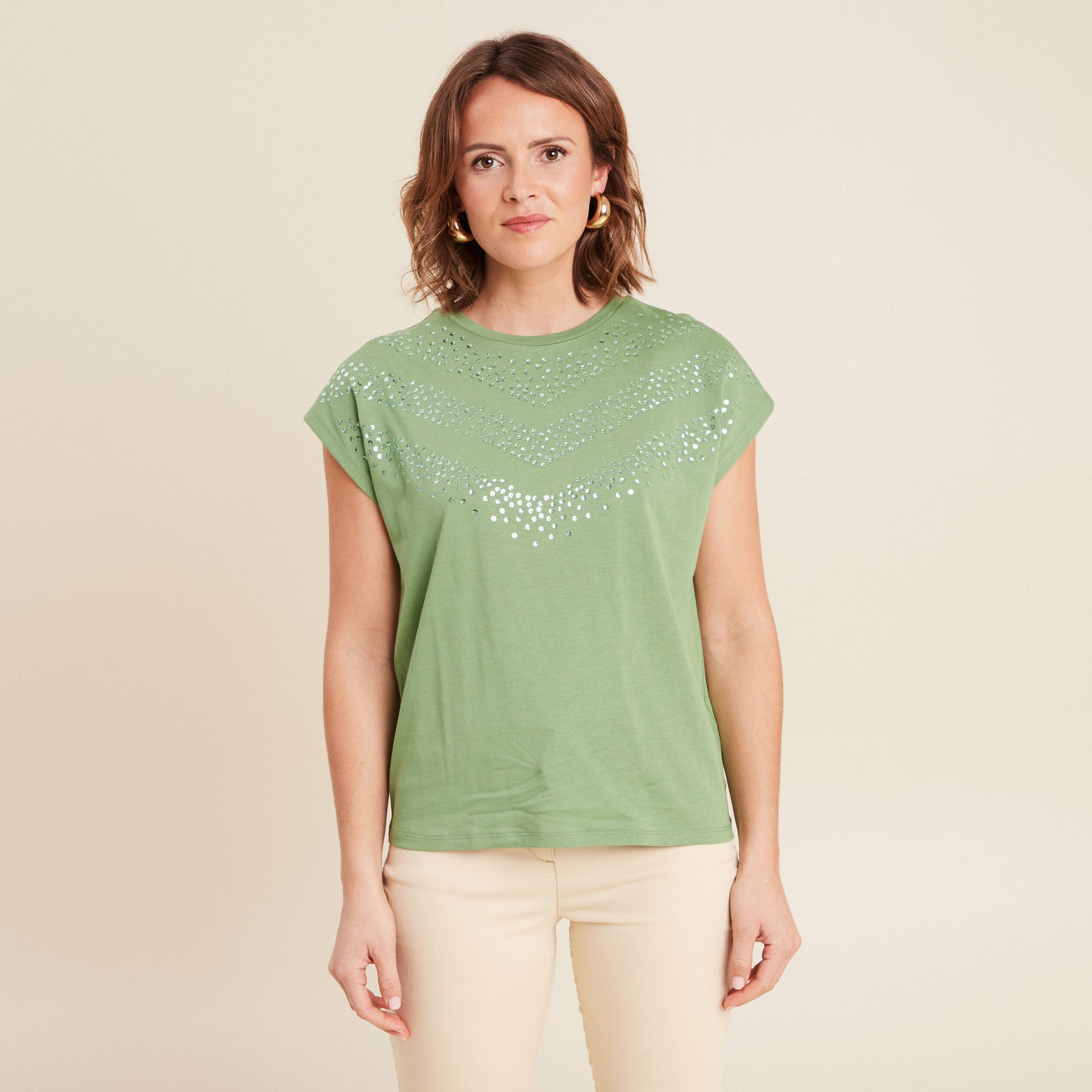 T-shirt manches courtes vert femme