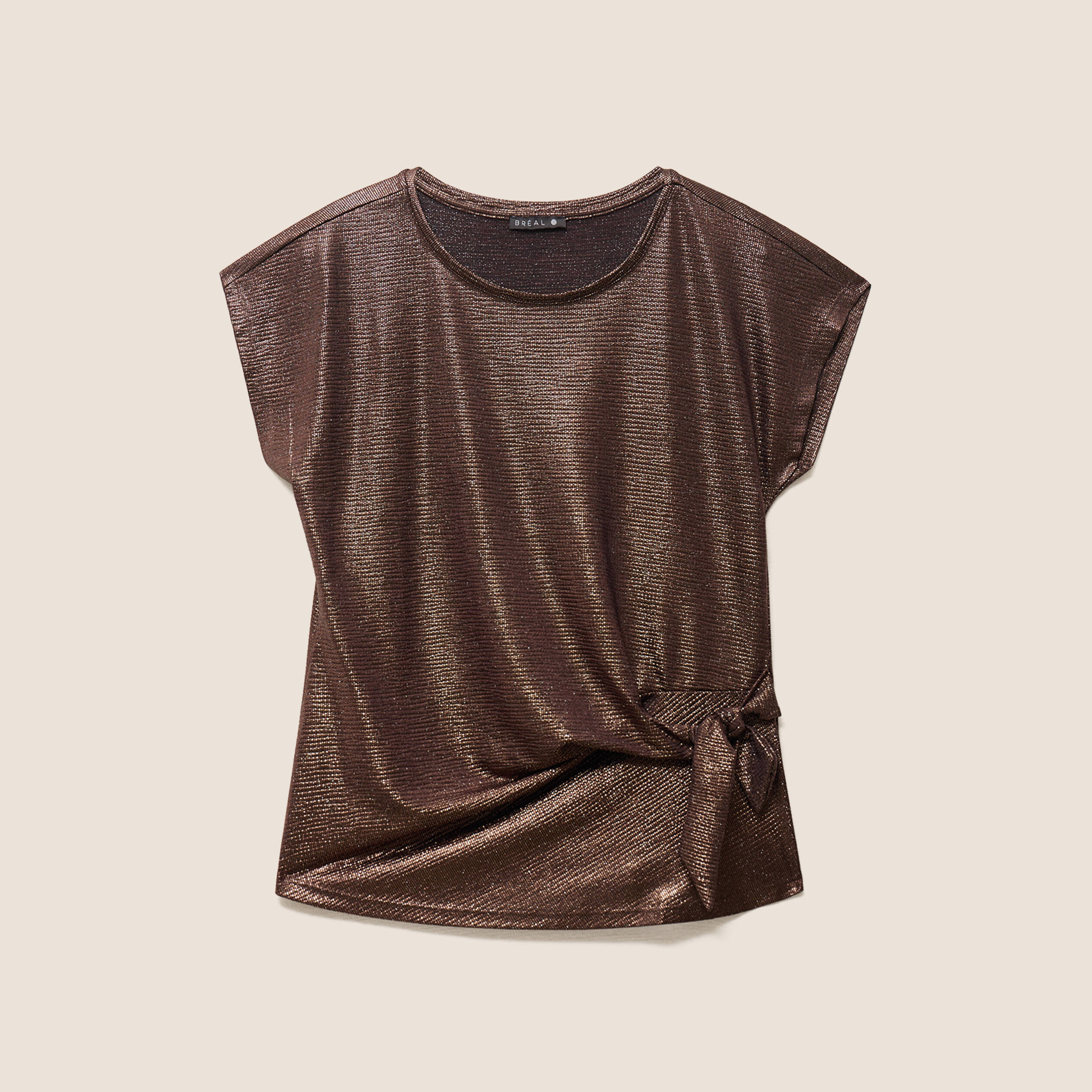 T-shirt manches courtes nou&eacute; marron cognac femme