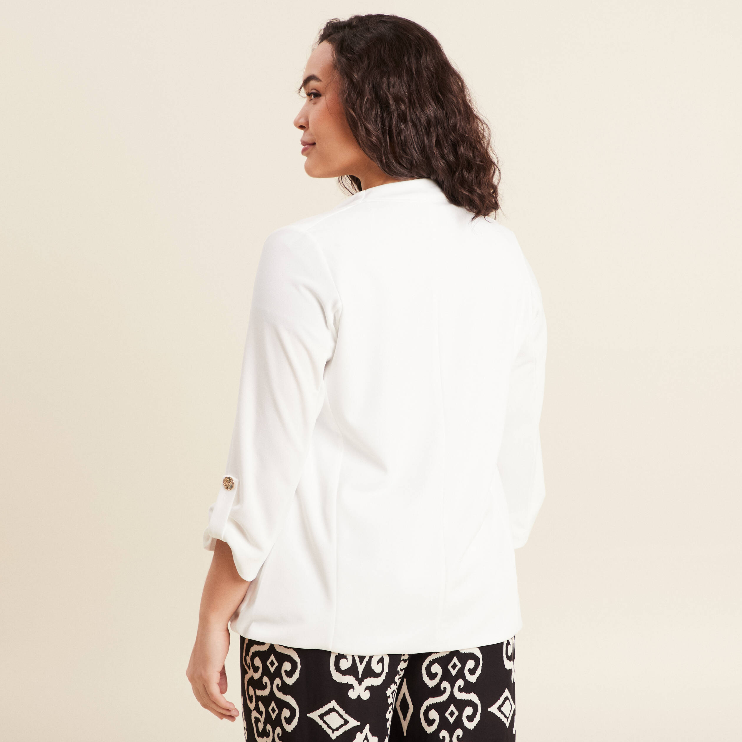 Veste esprit tailleur cascade ecru femme