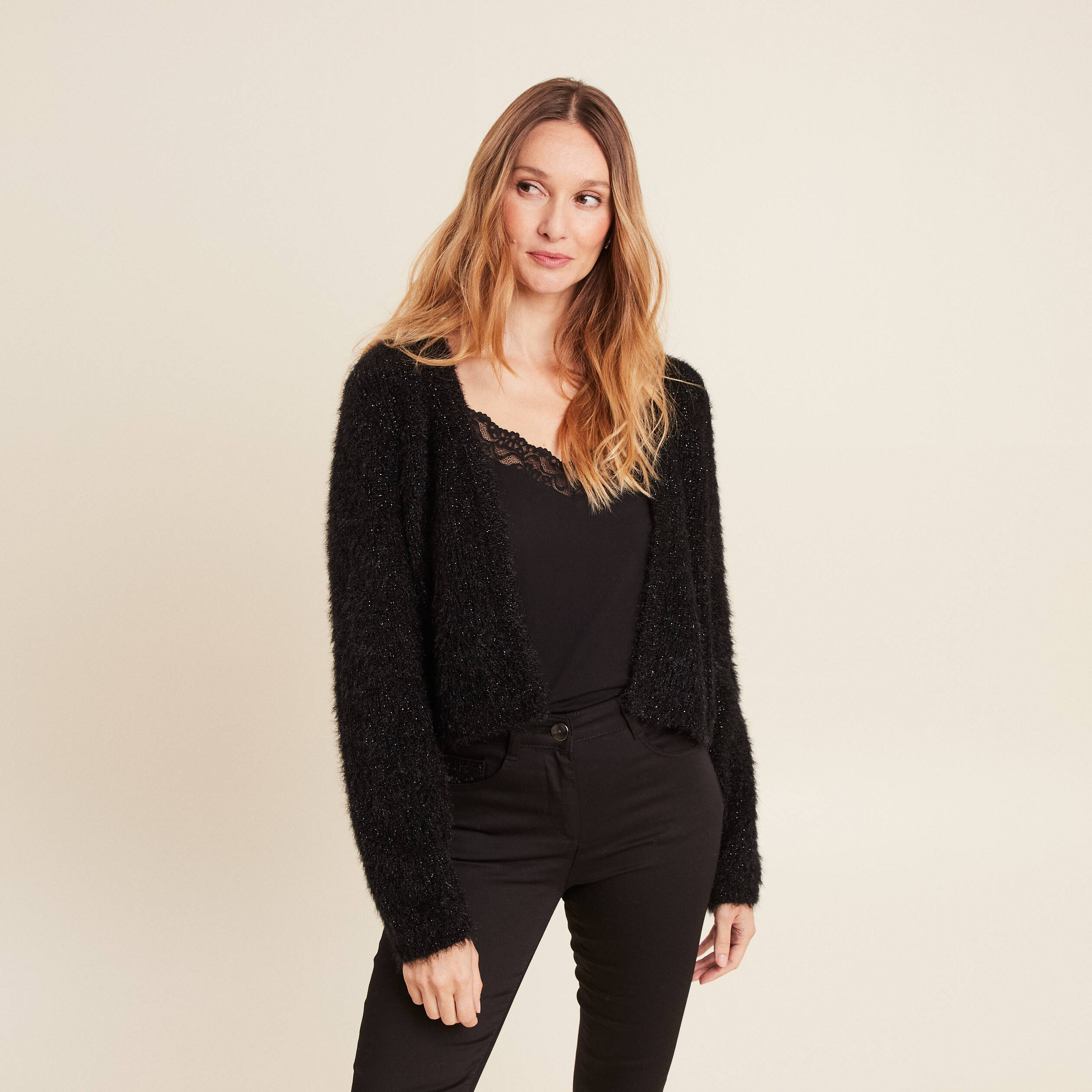 gilet manches longues noir femme Gilet manches longues noir femme