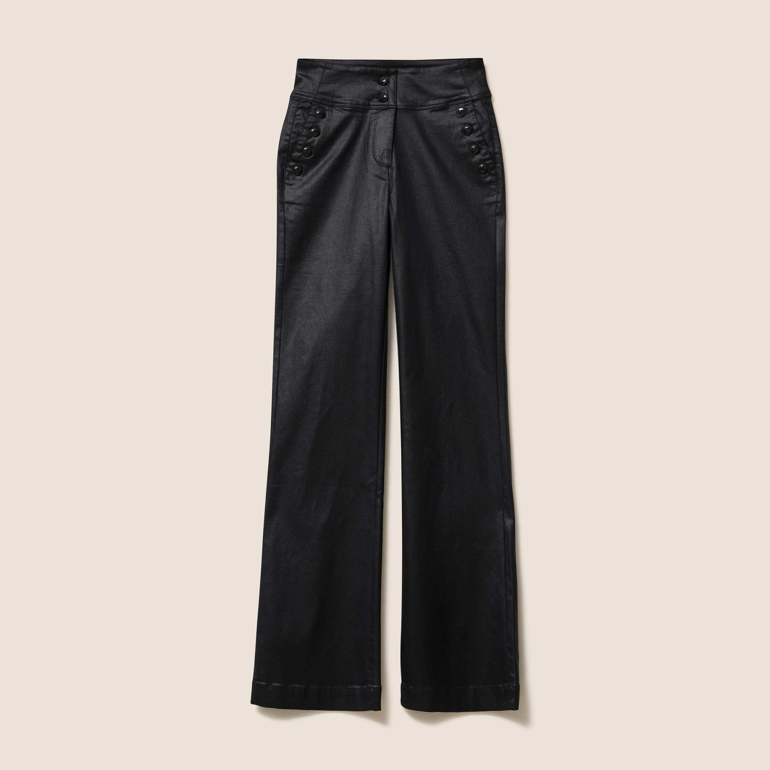 Pantalon bootcut enduit taille haute noir femme