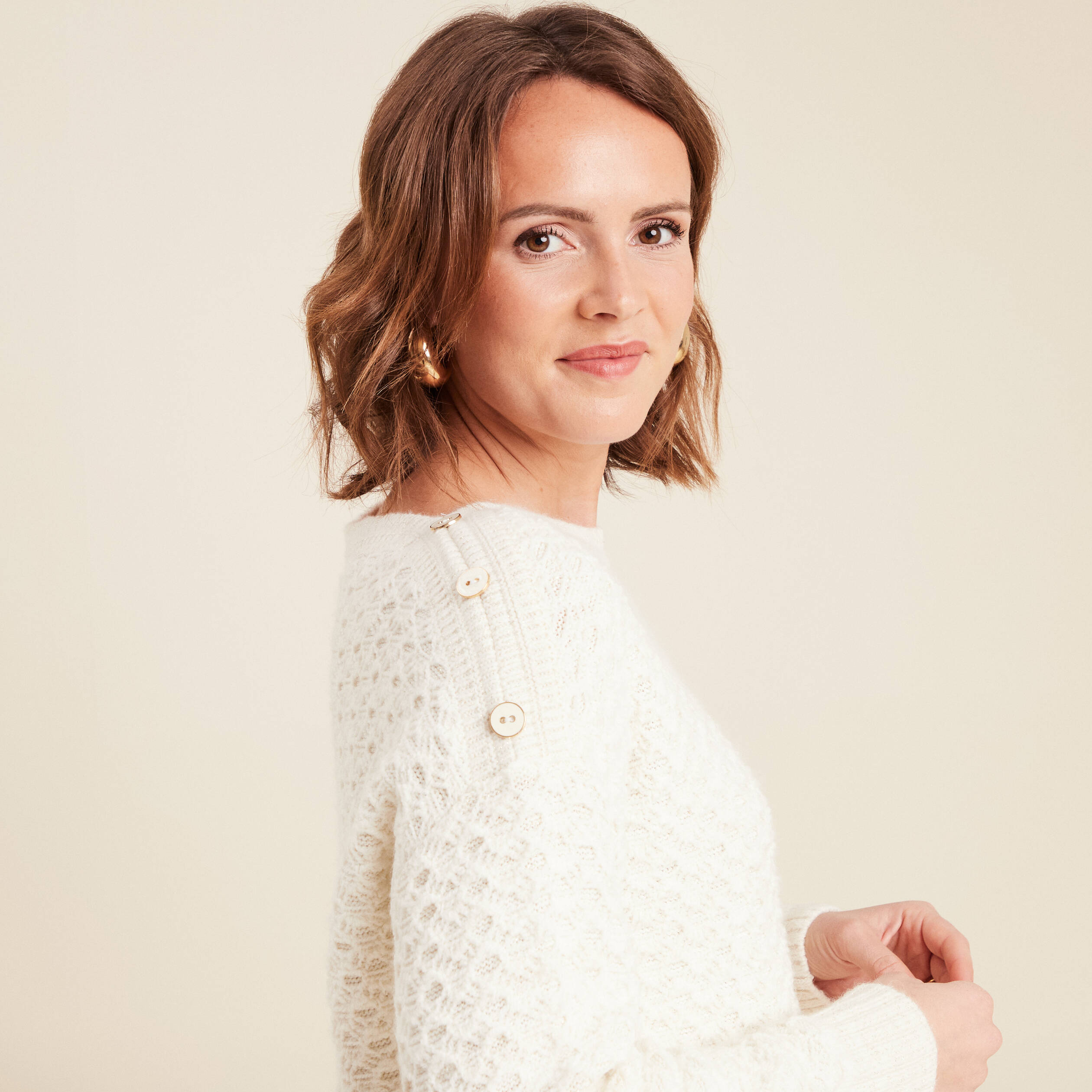 Pull manches longues ecru femme