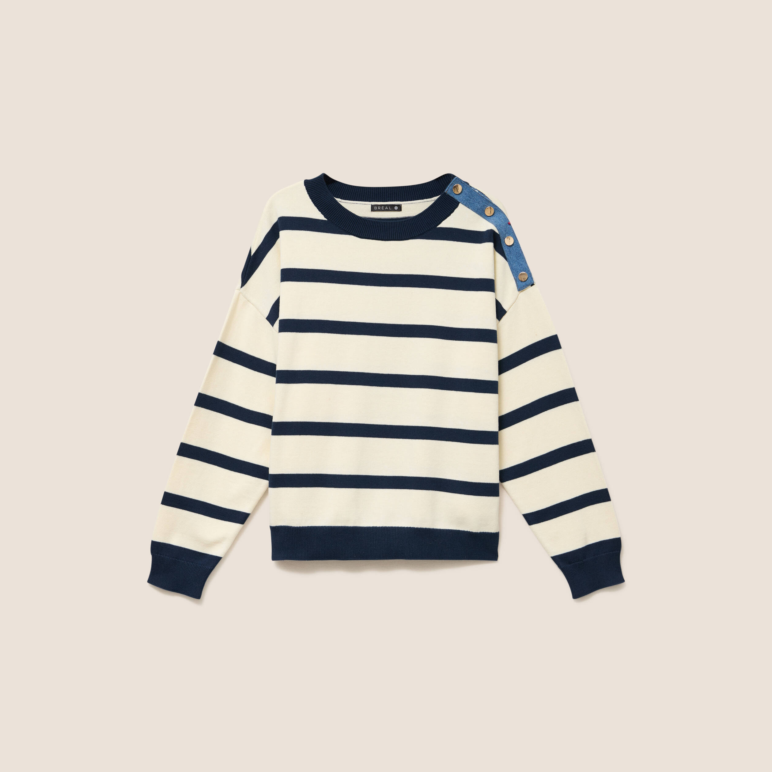 Pull avec d&eacute;tails de boutons bleu femme