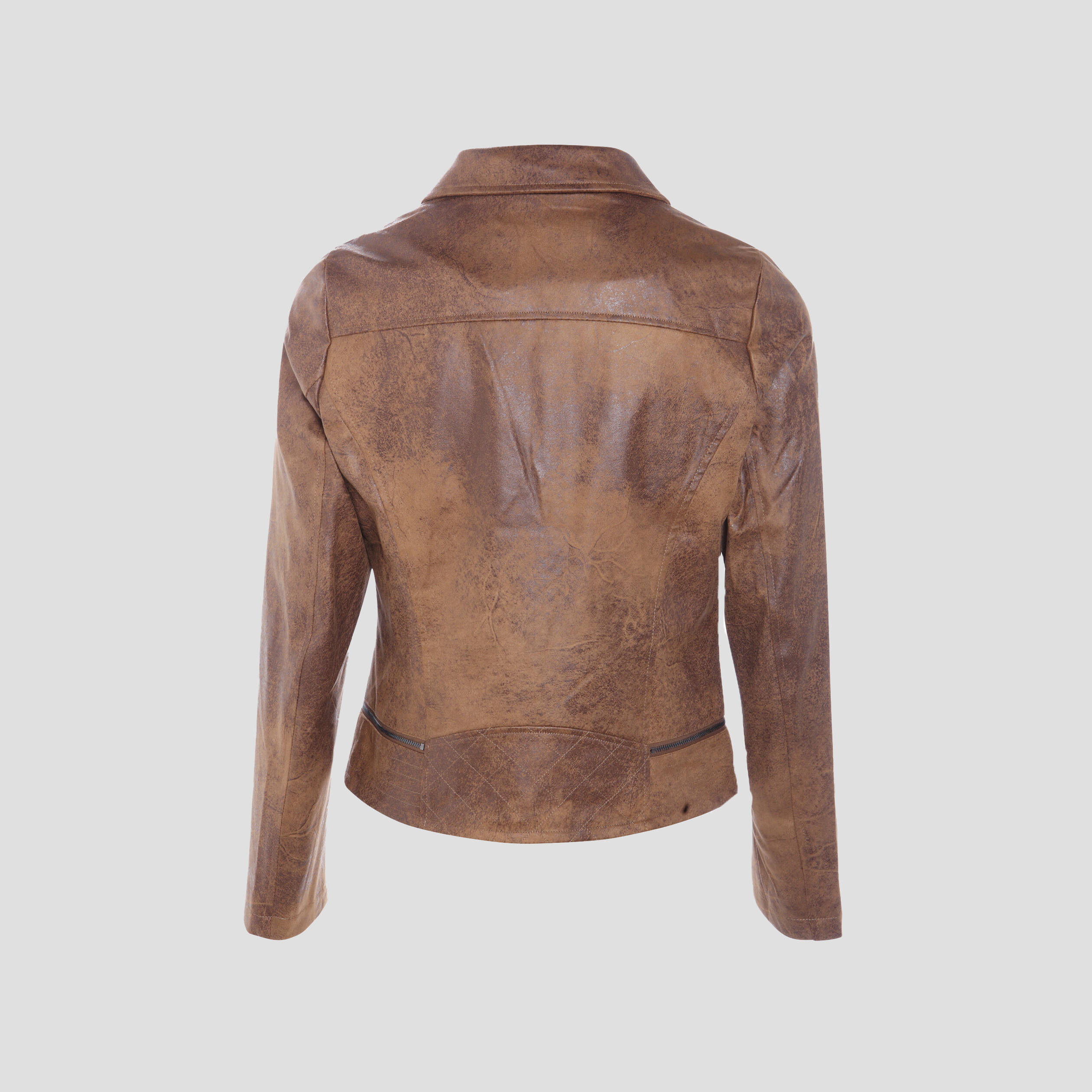 Veste esprit motard zippée marron foncé femme