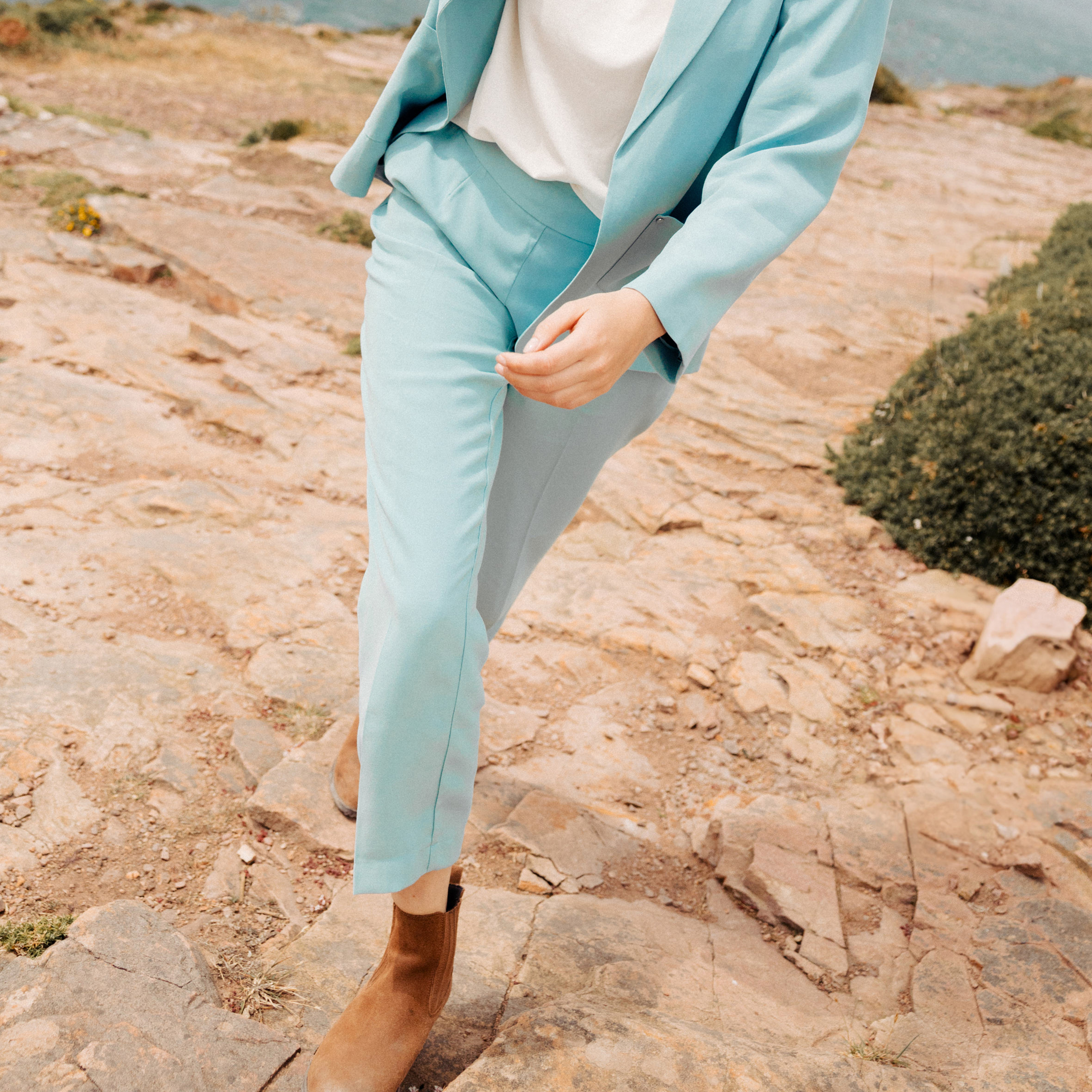 Pantalon flou 7 8eme bleu gris femme Breal