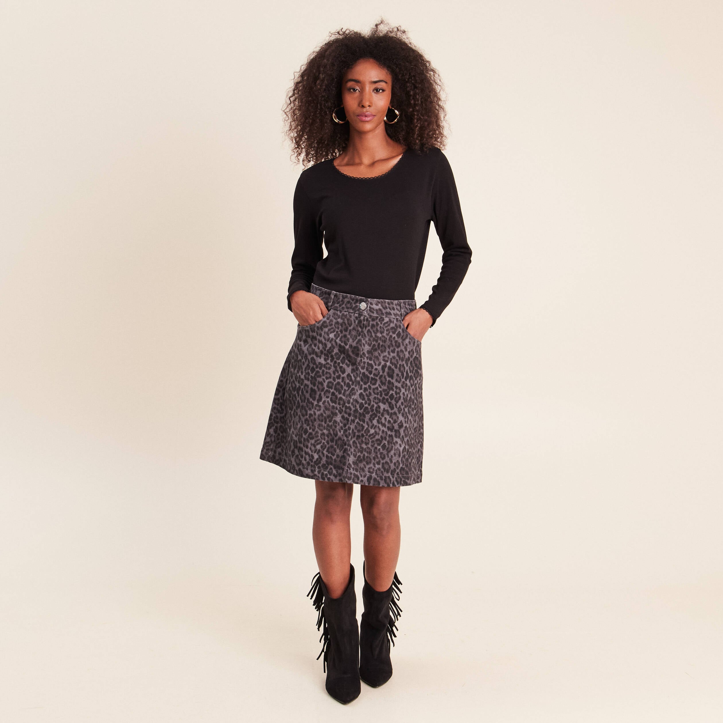 Jupe trap&egrave;ze courte gris ardoise femme