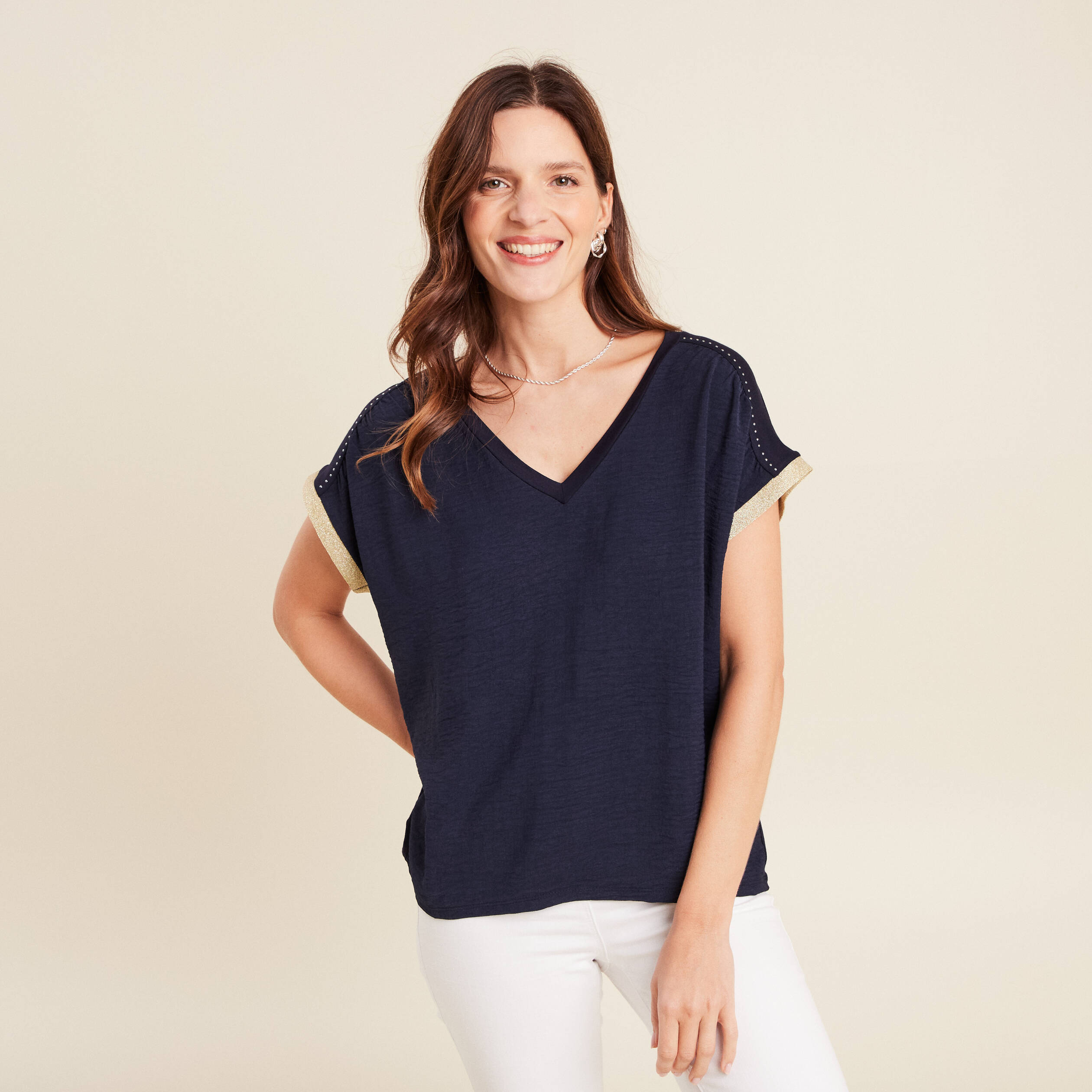 t shirt maille legere manches courtes noir femme T-shirt maille légère manches courtes noir femme