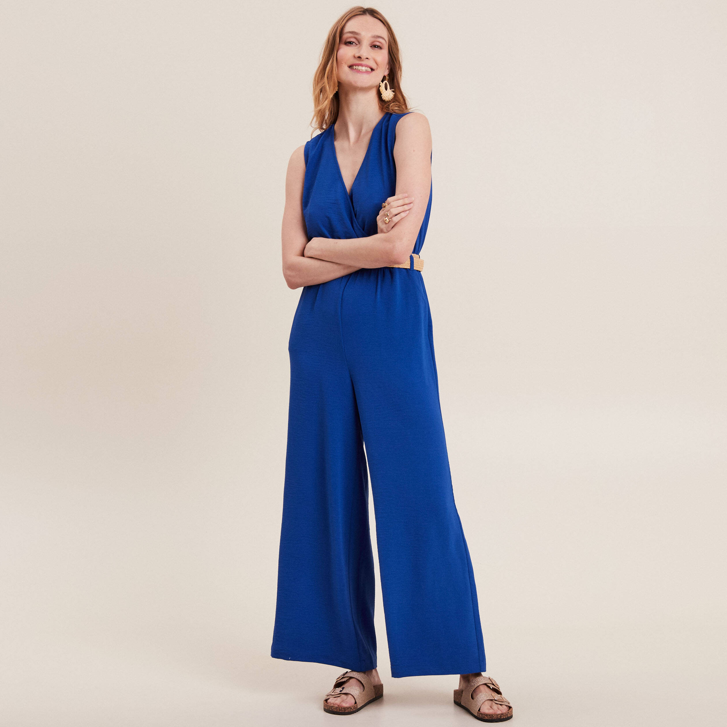 Combinaison pantalon fluide bleu electrique femme