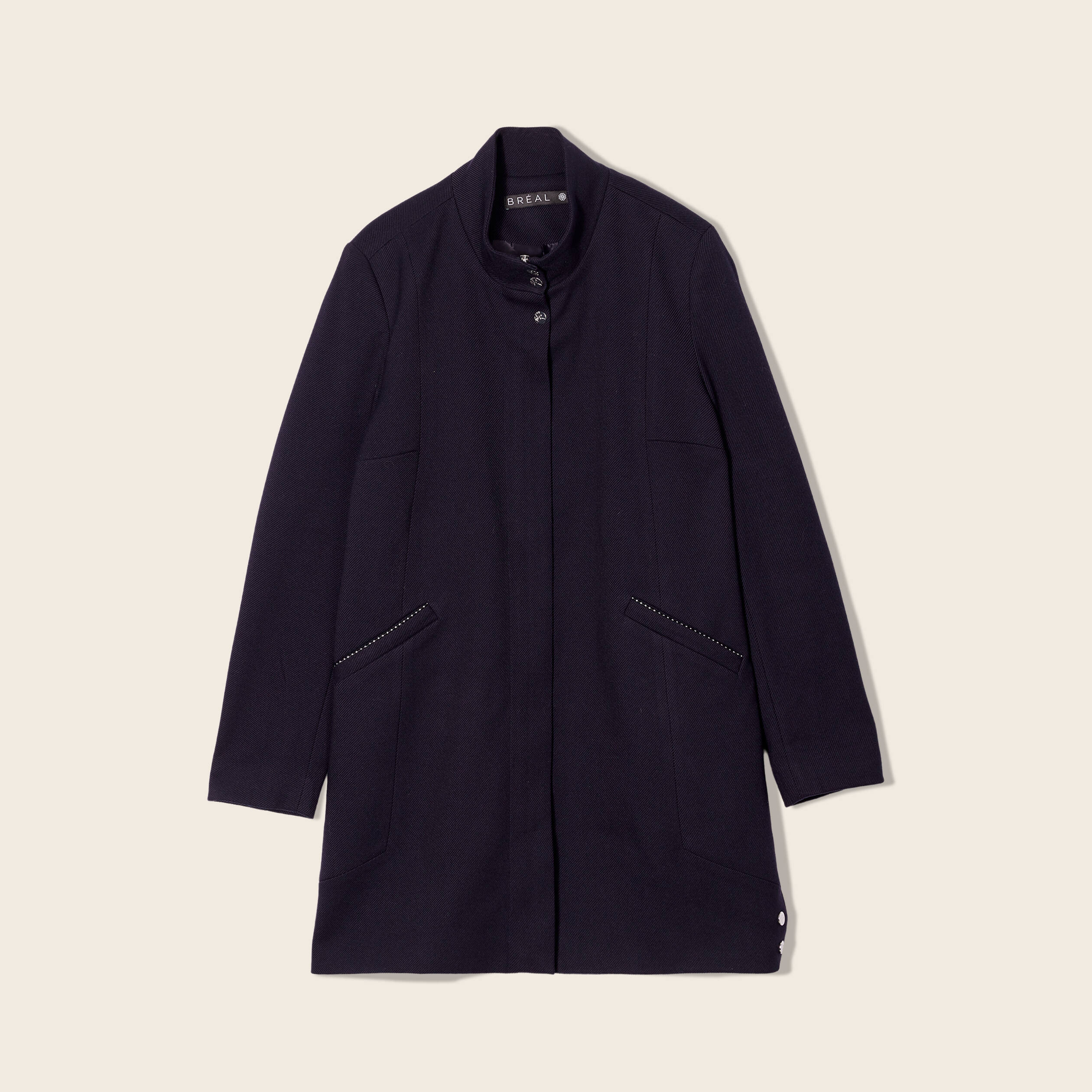 Manteau zippé et boutonné bleu foncé femme
