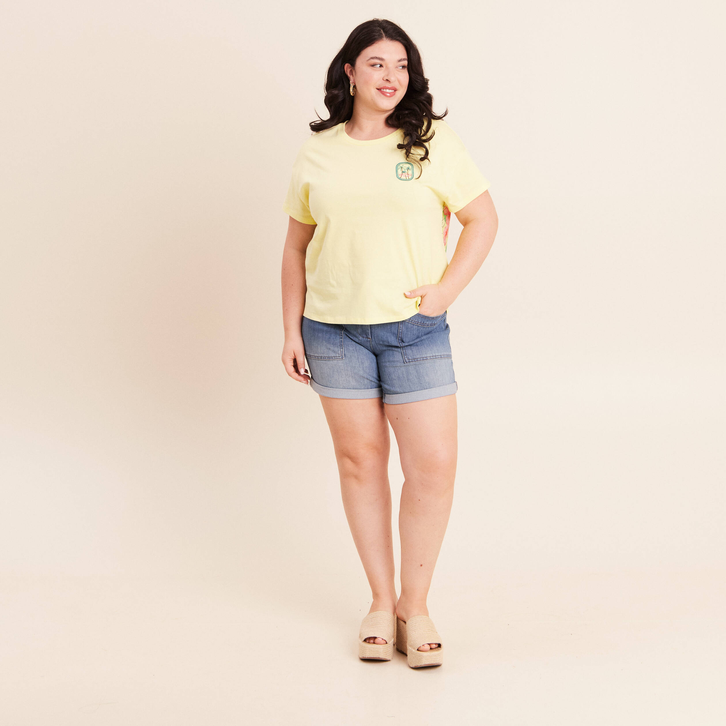 T-shirt droit manches courtes multicolore femme