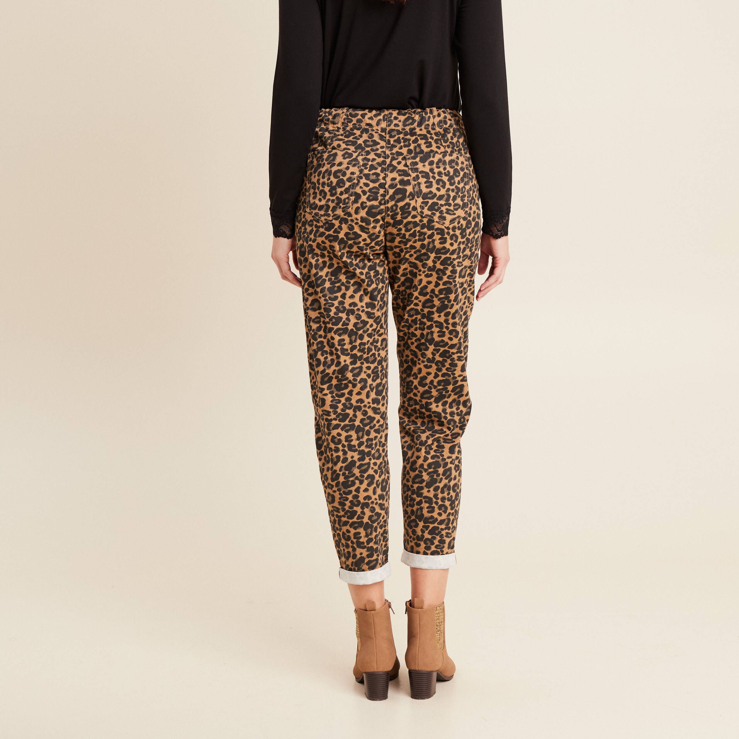 Pantalon paperbag 7/8ème marron femme