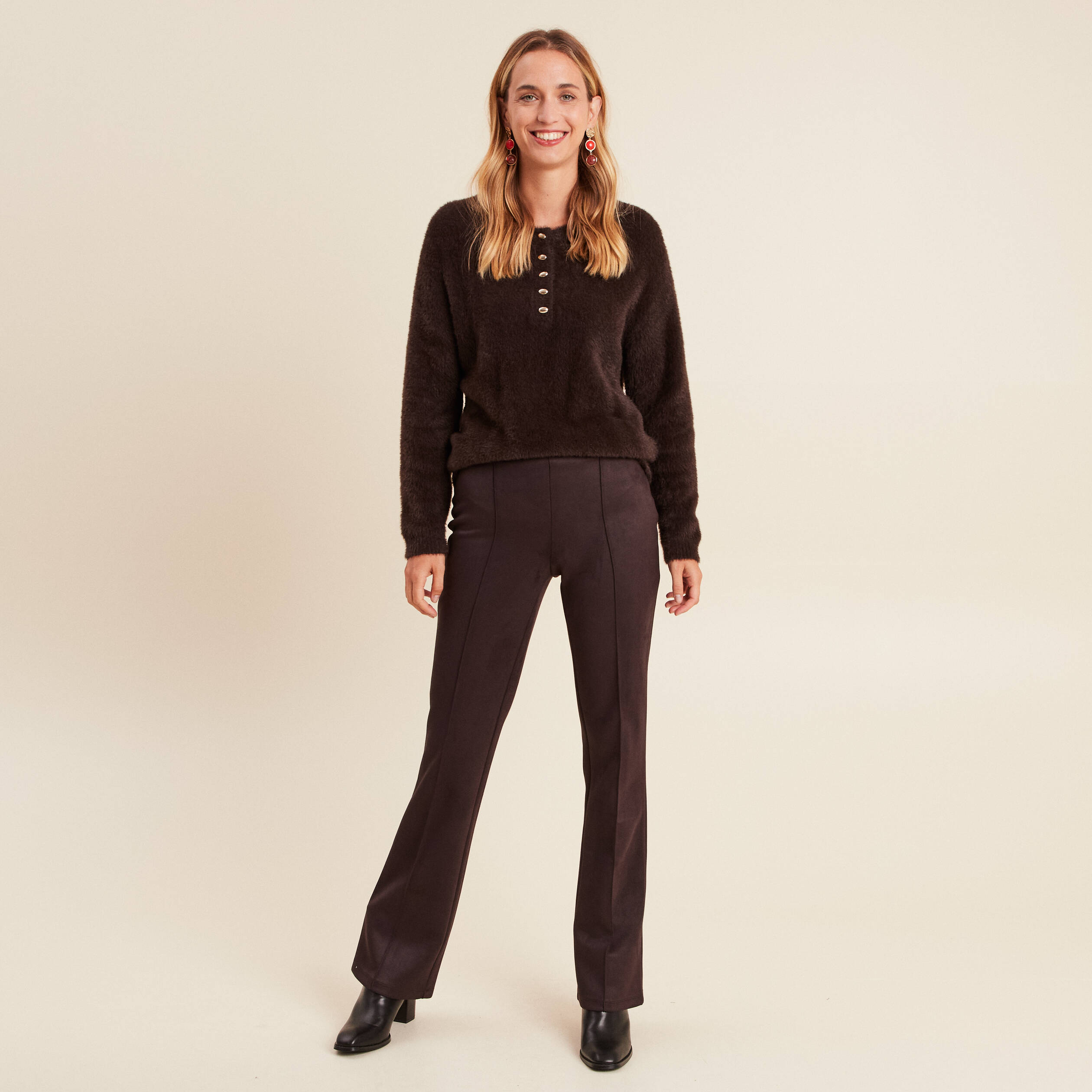 Pantalon Eskandar En Cuir Daim Marron - Taille 2 (M) - Occasion Parfait état