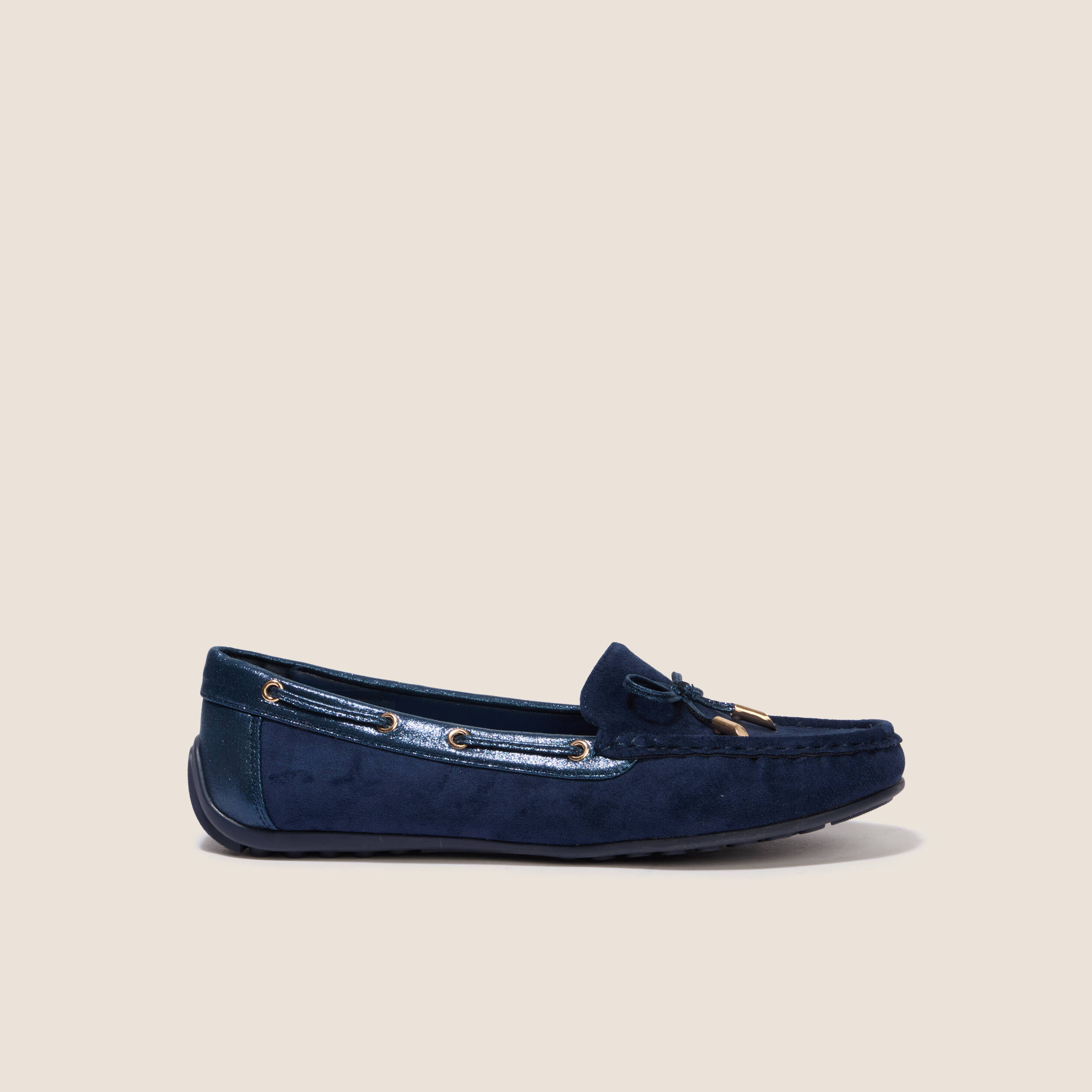 Mocassins aspect daim bleu marine femme