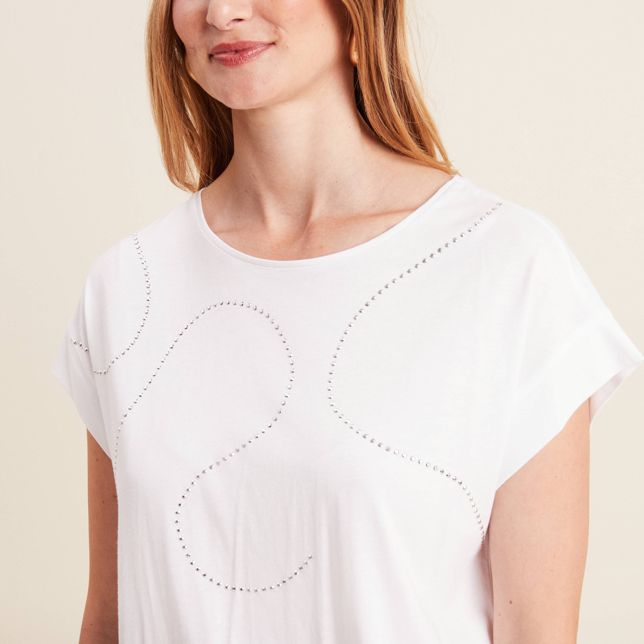 t shirt manches courtes clous blanc femme T-shirt manches courtes clous blanc femme