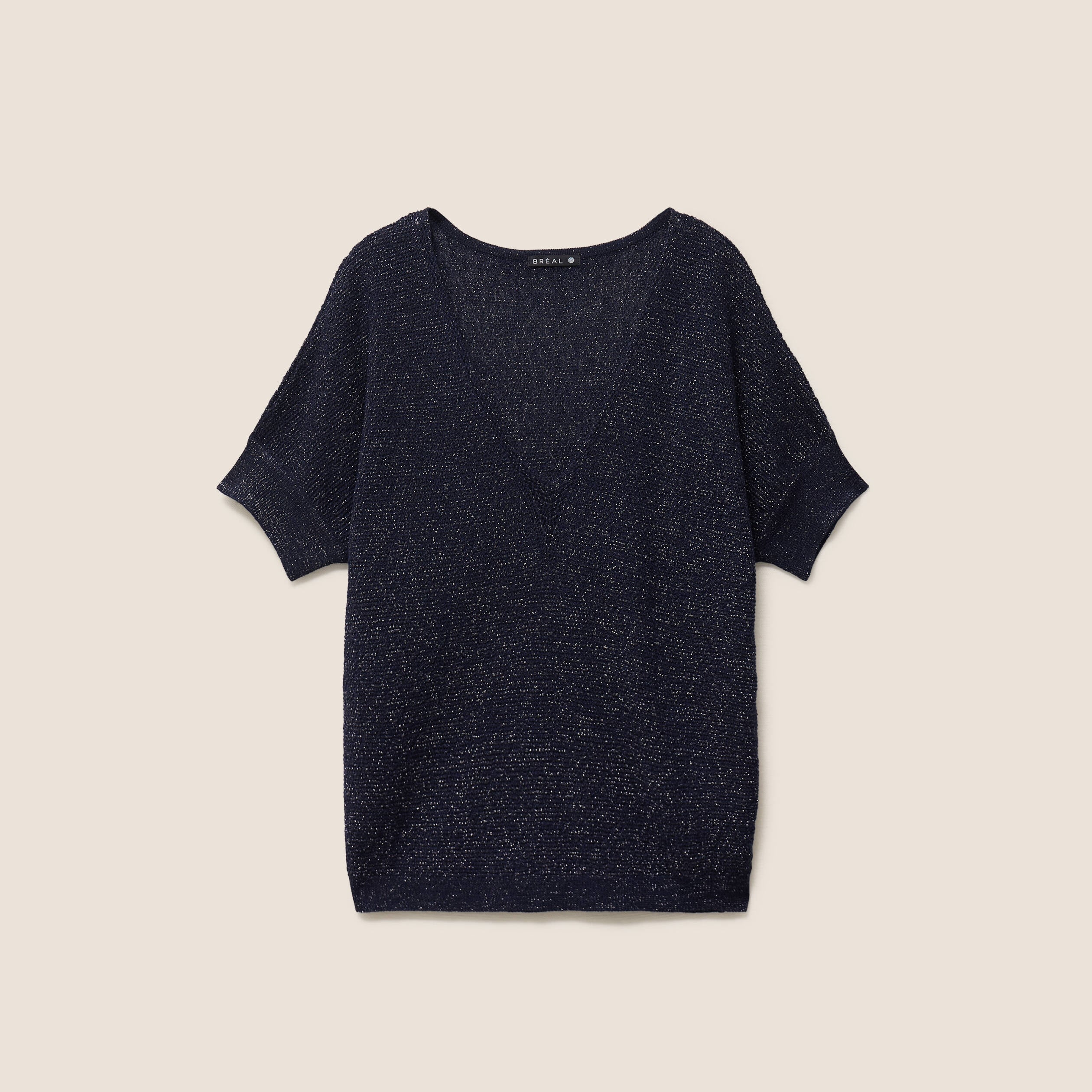 Pull col v bleu marine femme