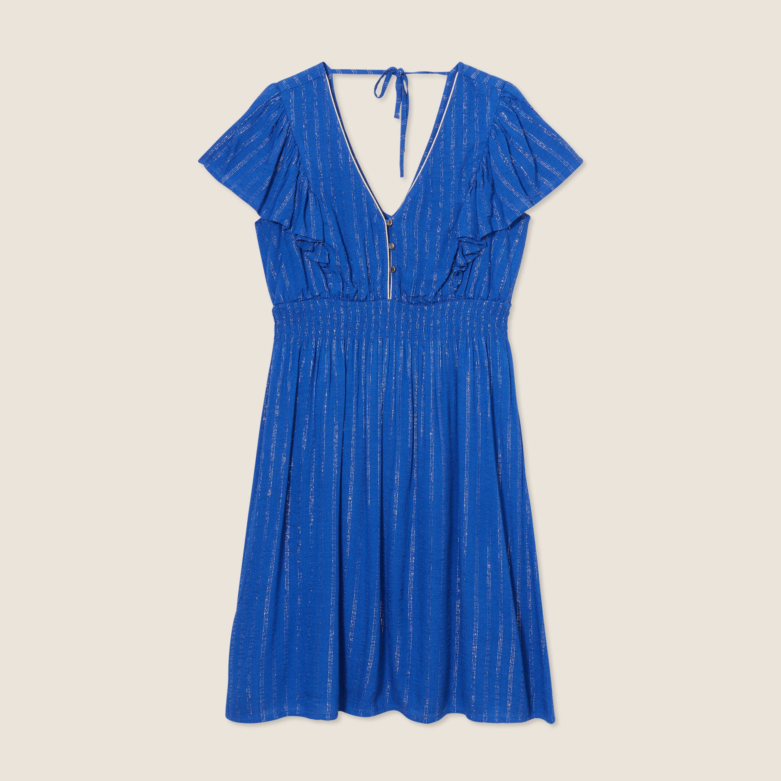 Robe droite fluide smockée bleu electrique femme
