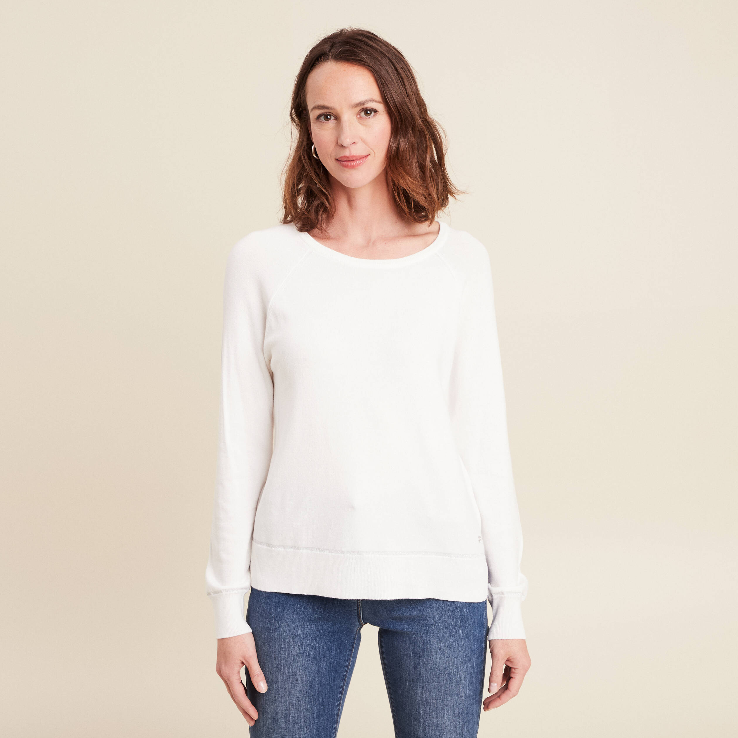 Pull col rond ecru femme