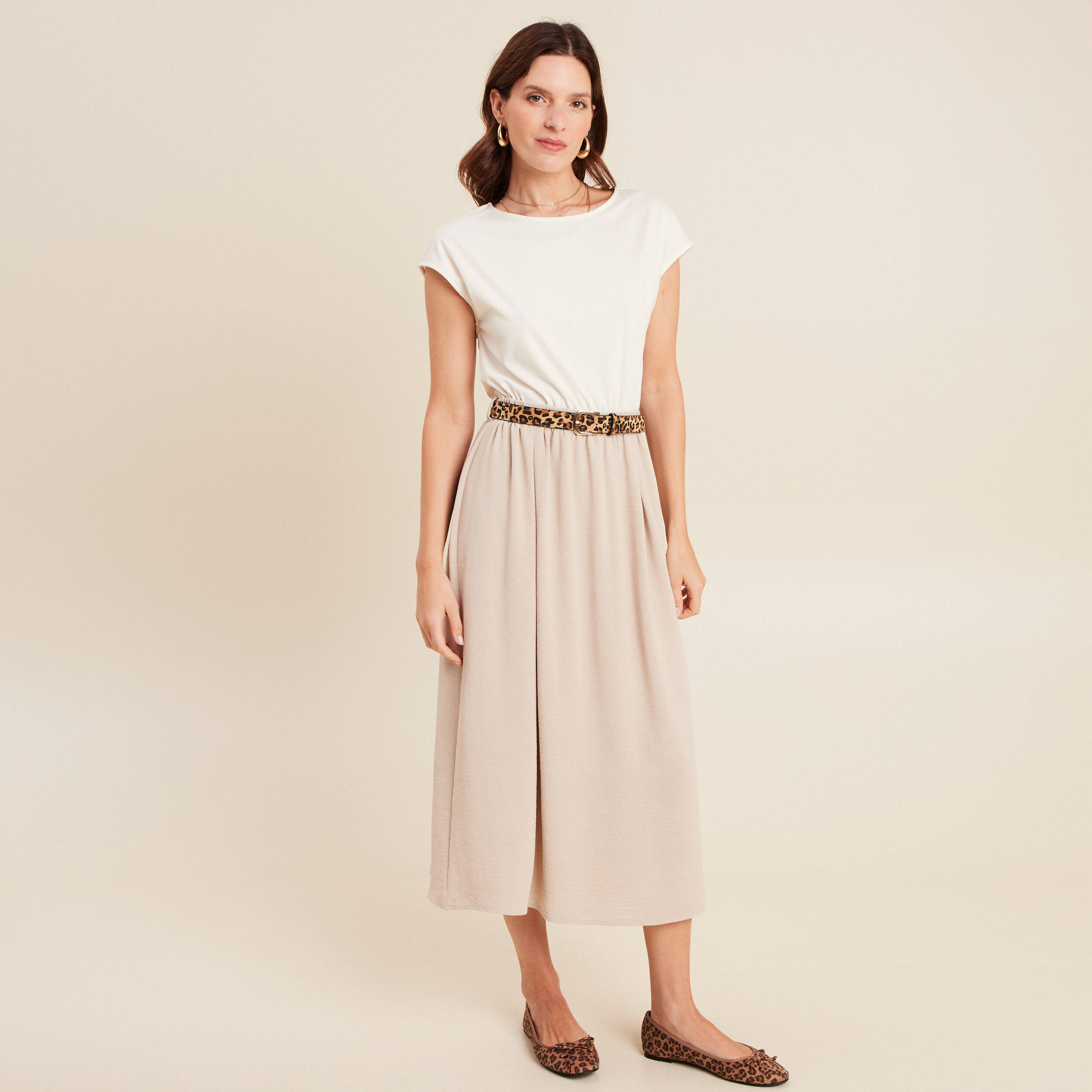 robe longue evasee bi matiere ecru femme Robe longue évasée bi-matière ecru femme