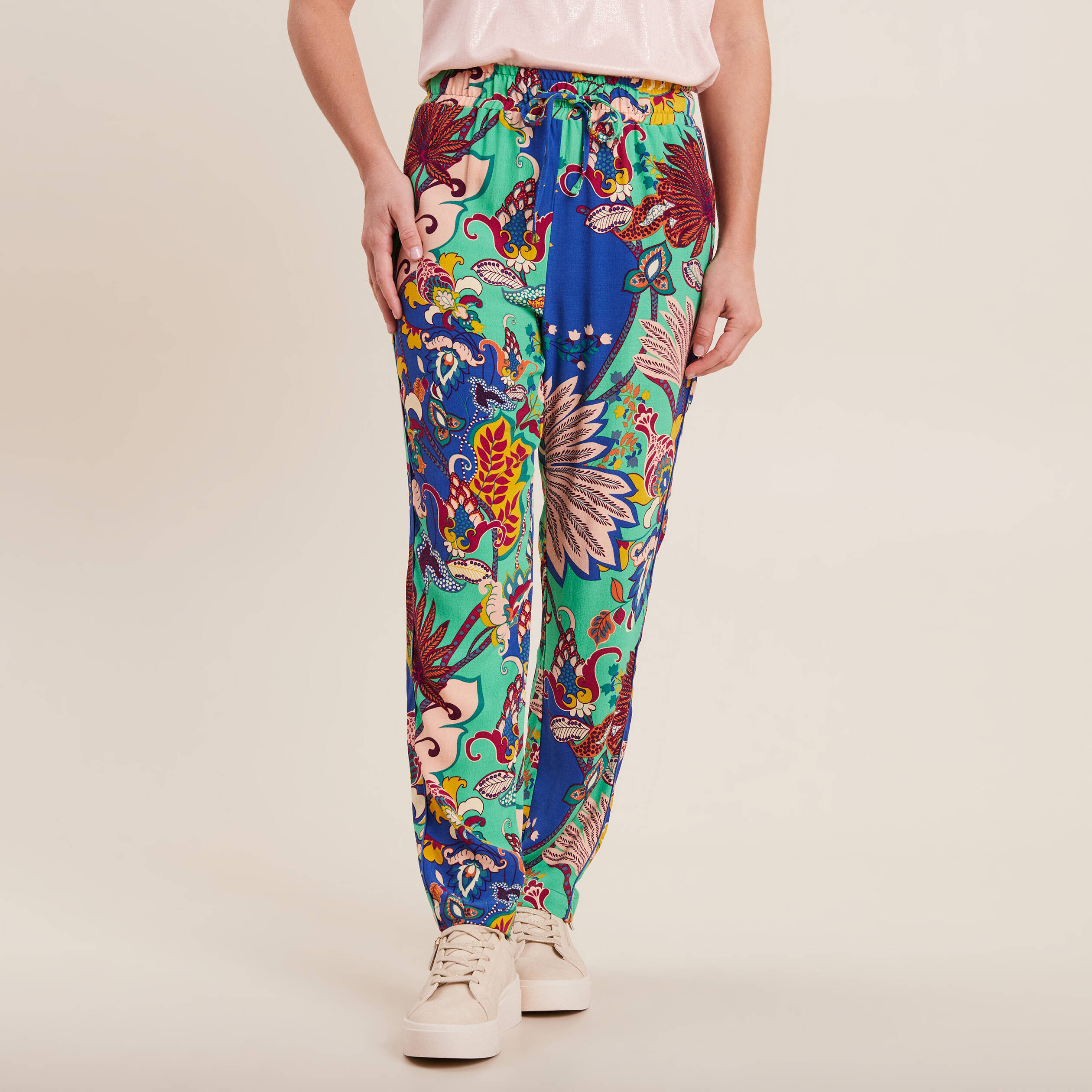 Pantalon carotte fluide 7/8ème vert femme