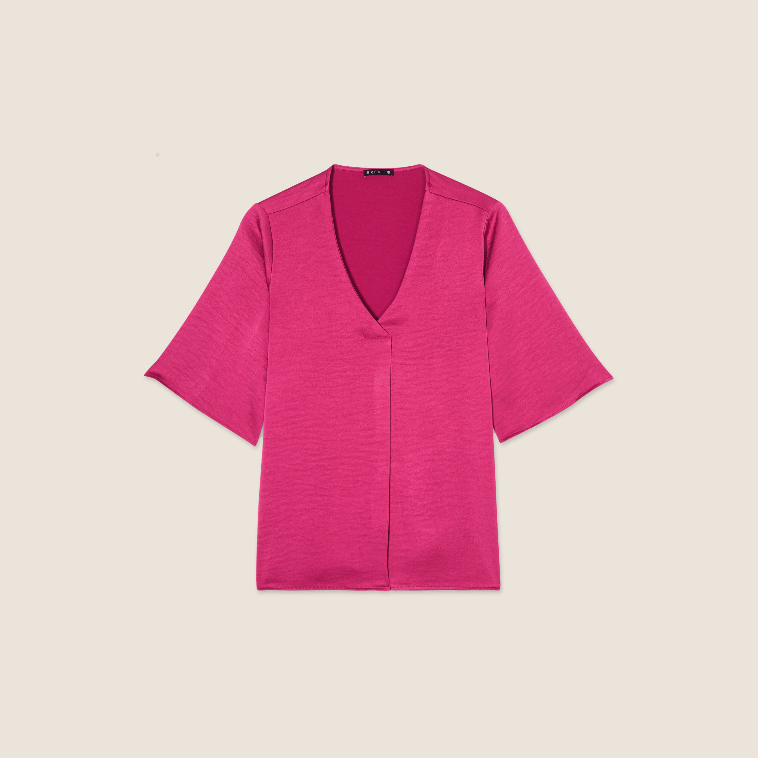 Blouse manches 3/4 satin rose fushia femme